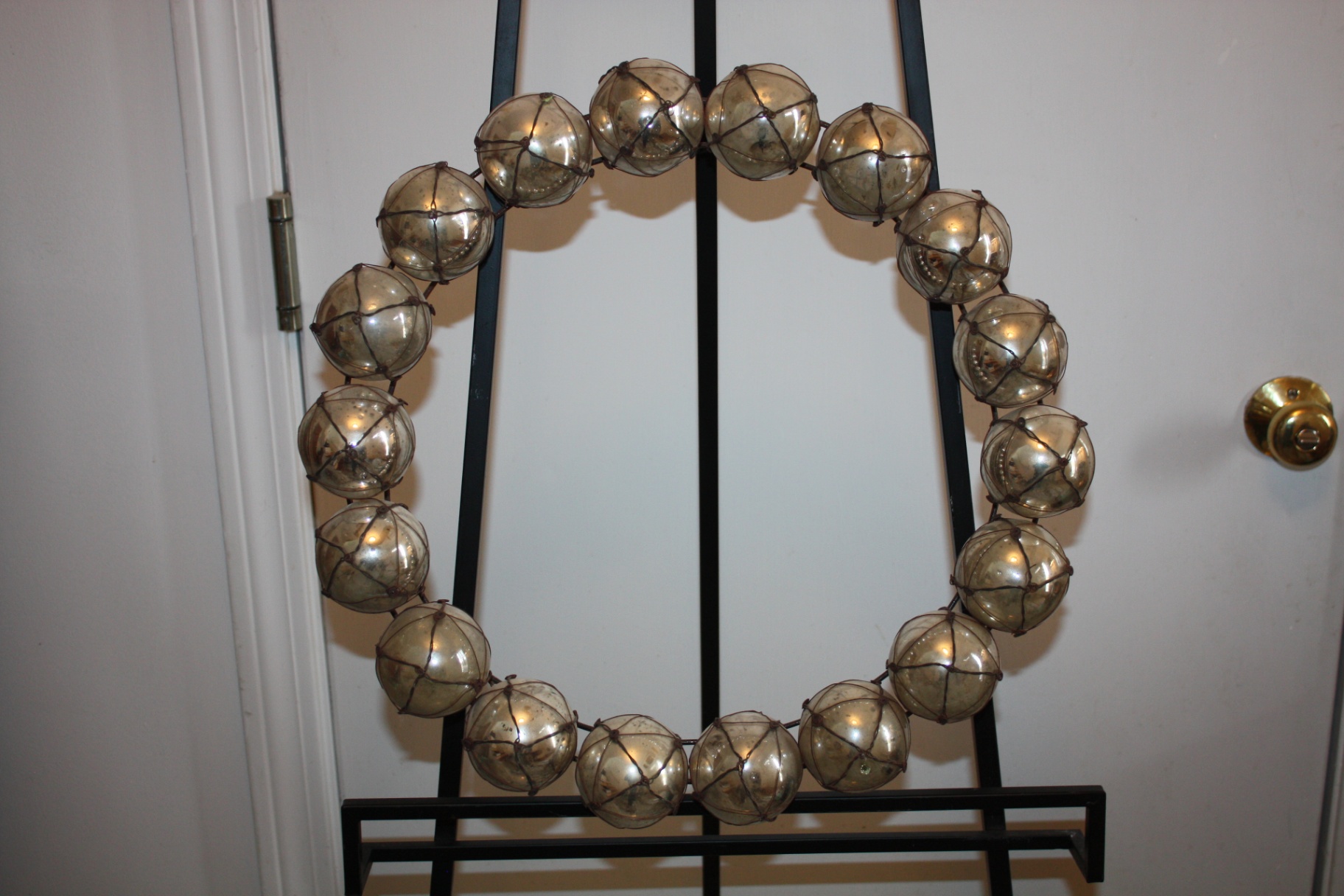 Oversized Modern Silver Glass Bauble Wreath on Iron Ring – Oka Style Sculptural Wall Décor - image 4 of 4