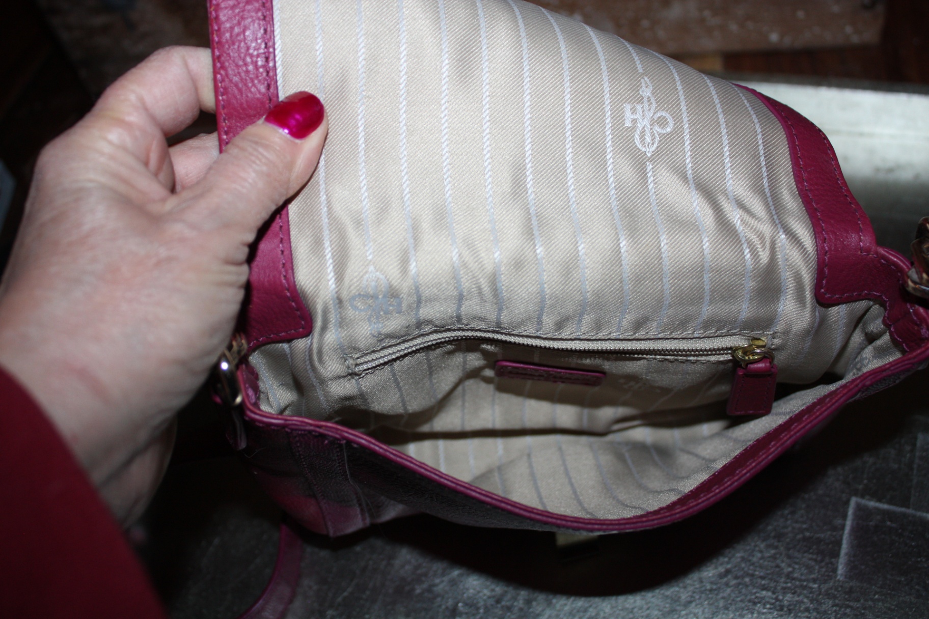 Cole Haan Magenta/Berry Leather Crossbody HandBag Purse with Adjustable Shoulder Strap - image 2 of 3