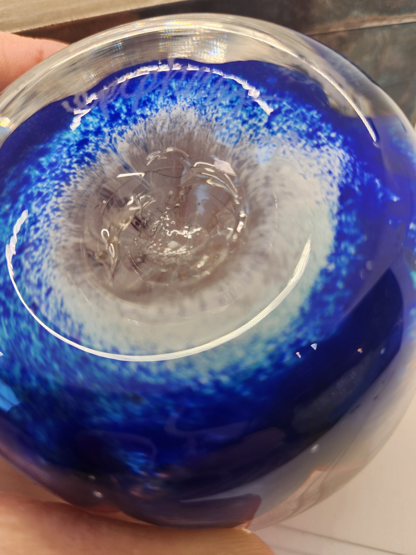 Epiphany Art Glass Studio April Wagner Rainbow Swirl (Red, White and Blue) Hand-Blown Paperweight - Signed early 2000s - image 2 of 7