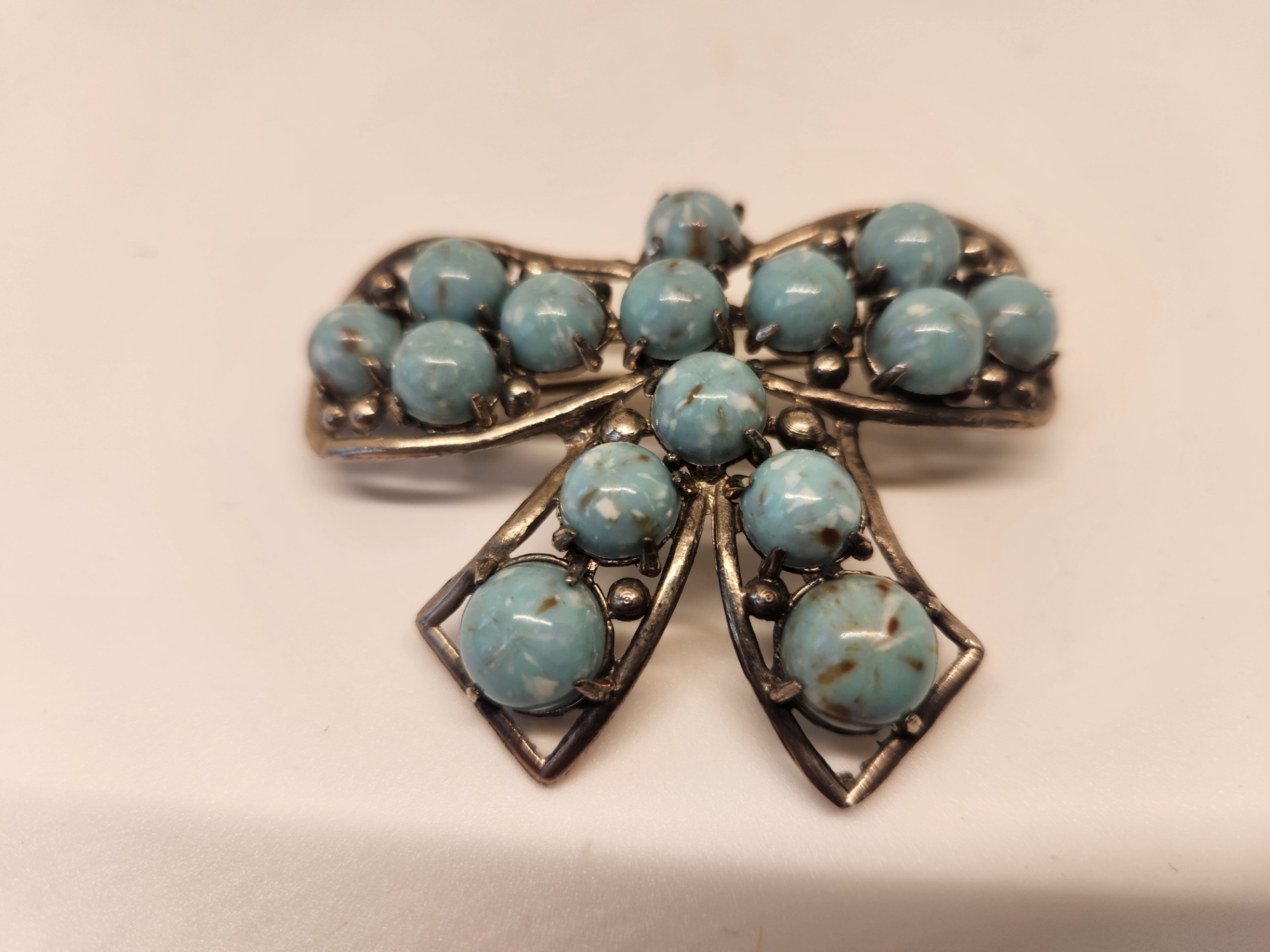 Sterling Silver Turquoise Jewelry Lot – Navajo Style Cuff + Turquoise Bow Brooch + Modernist 935 Cuff Bracelet - image 3 of 8
