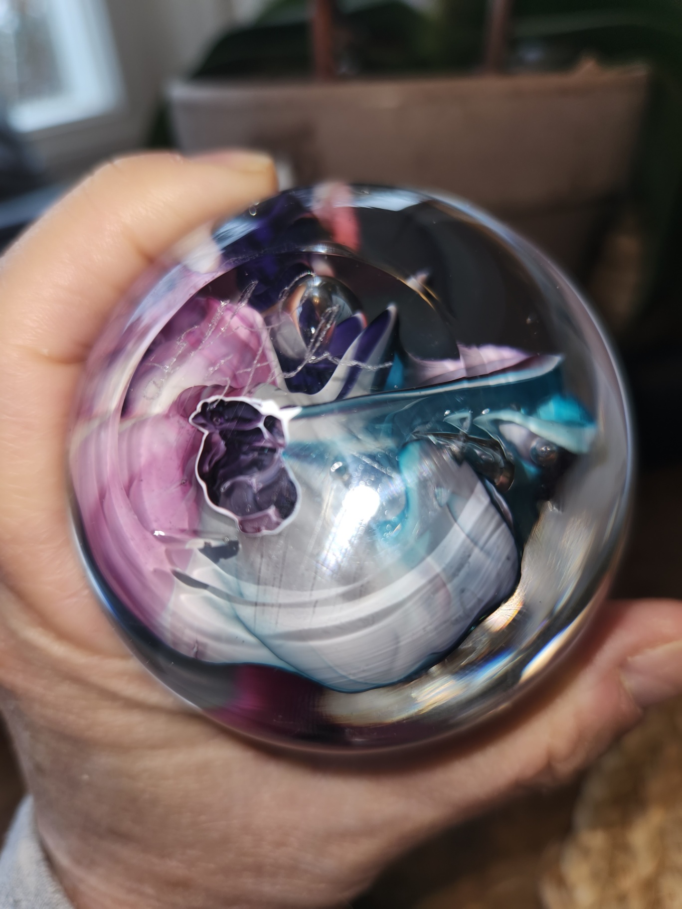 Signed Robert Eickholt Abstract Swirl Art Glass Teardrop Paperweight (1993) - image 2 of 6