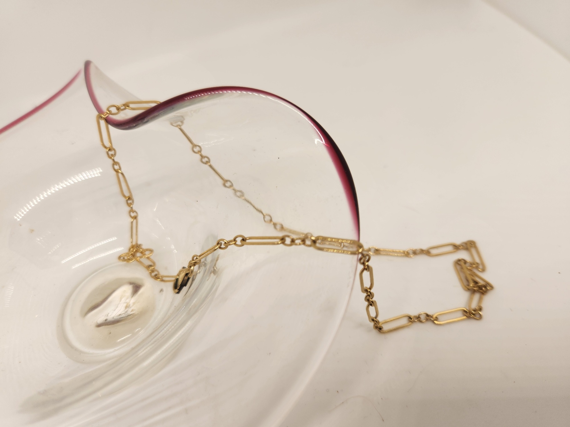 Beautiful Art Glass Bowl + Modern Gold-Tone Necklace & Gold-Tone & Black Stone Earrings Set (3pc Lot) - image 4 of 12