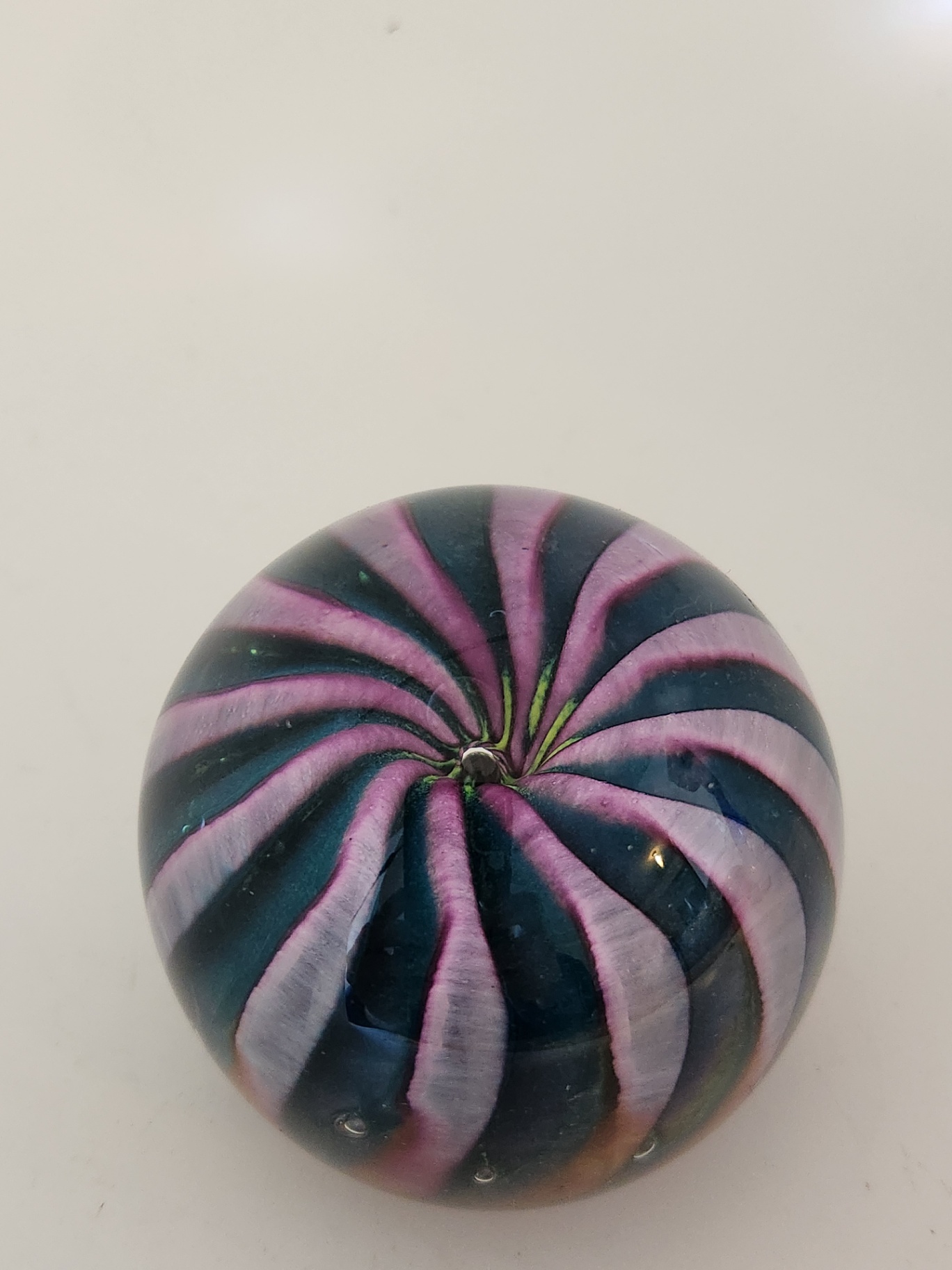 Epiphany Studio April Wagner Art Glass Teal & Lavender Bloom Paperweight, Signed early 2000s - image 4 of 4
