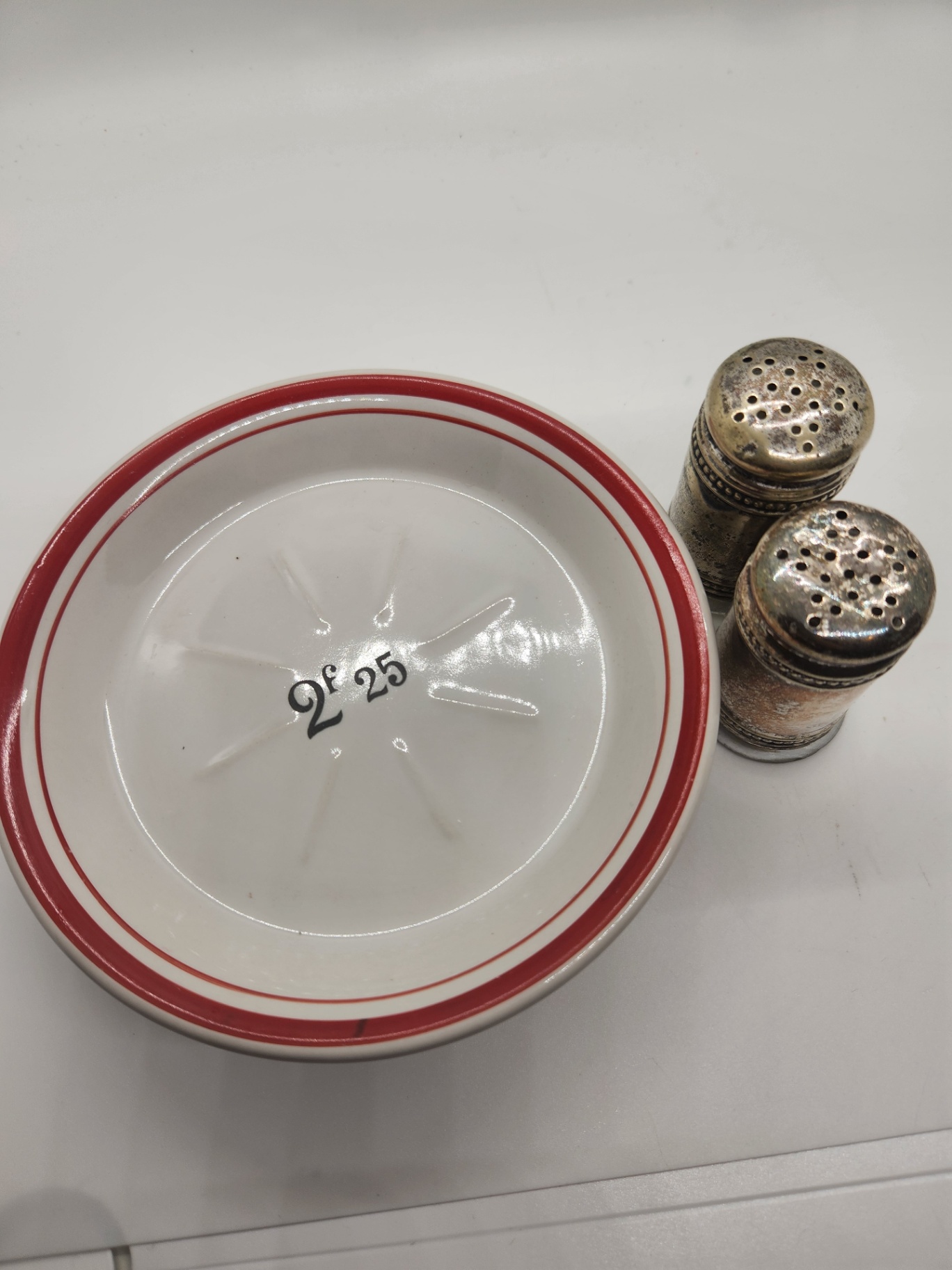 Vintage French Bistro Absinthe Tip Plates (3 plates) & Silverplate Salt and Pepper Shakers - Lot of 5 - image 6 of 8