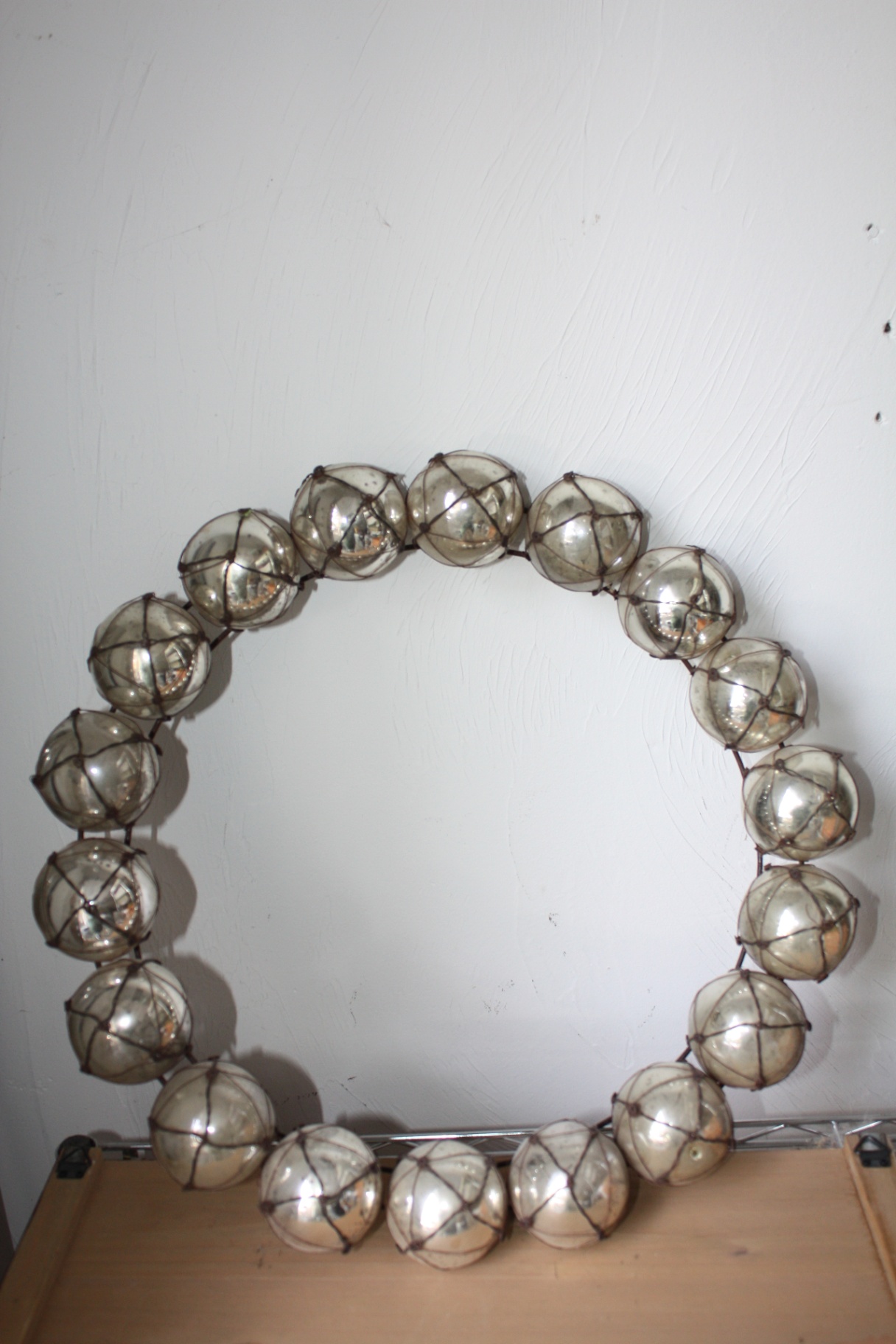 Oversized Modern Silver Glass Bauble Wreath on Iron Ring – Oka Style Sculptural Wall Décor - image 3 of 4