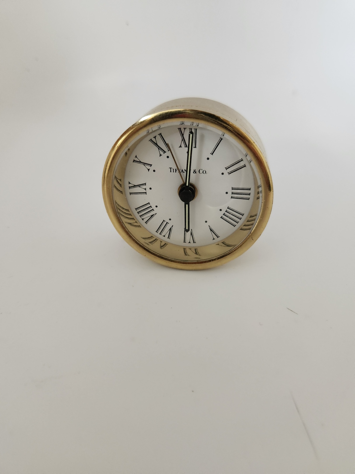 Vintage Tiffany & Co. Desk Clock 2” Brass Tone Roman Numerals w/ Tiffany Box – Needs Battery - image 2 of 9