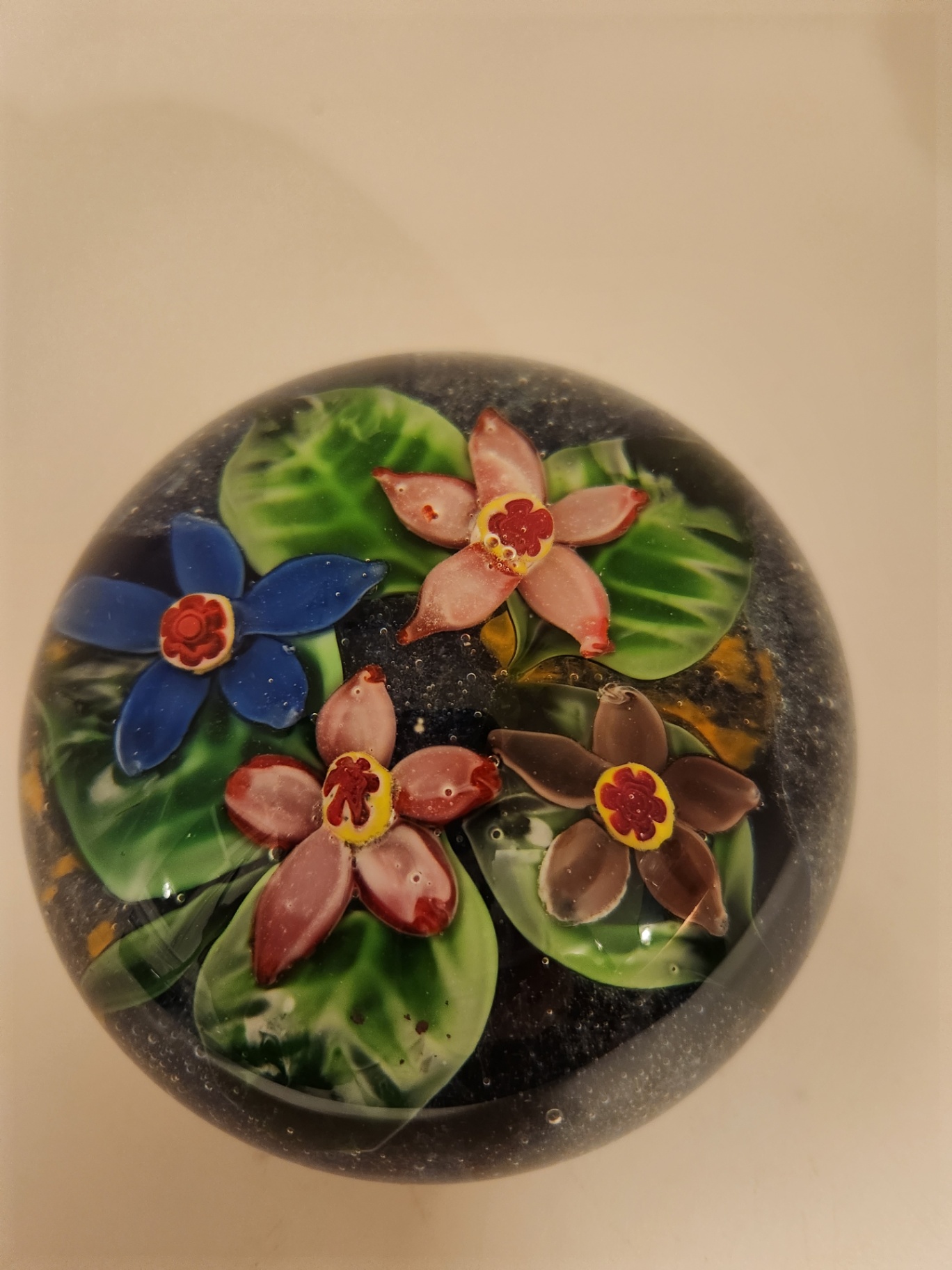 Vintage Murano Art Glass Floral Paperweight with Millefiori Ground & Cane Flowers – Italy - image 8 of 13