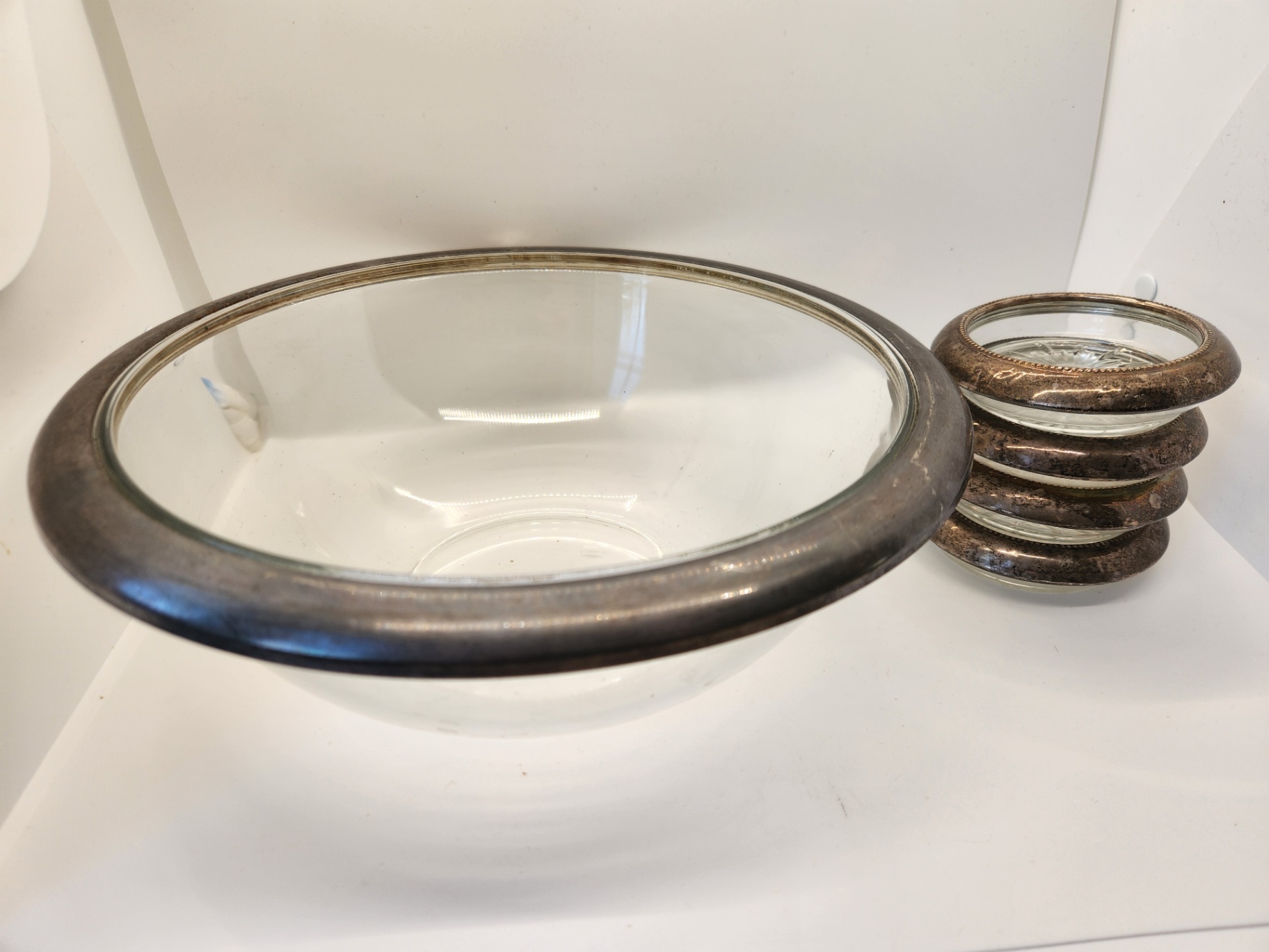 Vintage 5-Piece Silver-Rimmed Glass Serving Set - Mid-Century Modern - Mold 30/30 - image 5 of 10
