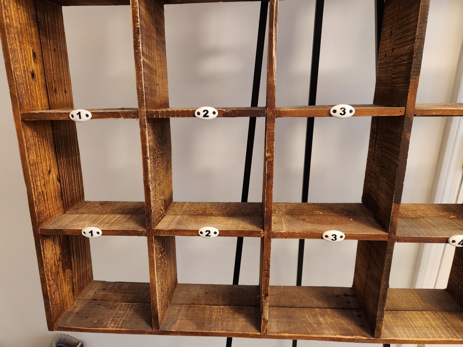 Vintage Wooden Shop Cubby Cabinet with Original Porcelain Number Tags – 20-Compartment Stockroom / Display Rack (c. 1930s–1950s) - image 6 of 6
