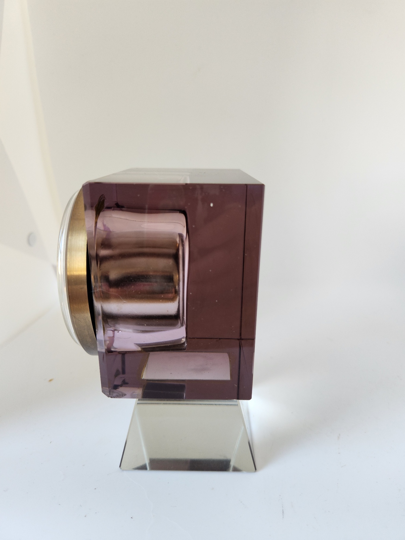 Vintage Mid Century Modern AHS Mega-Quarz Modernist Desk Clock - Lavender and Clear Acrylic & Silver metal - image 4 of 19