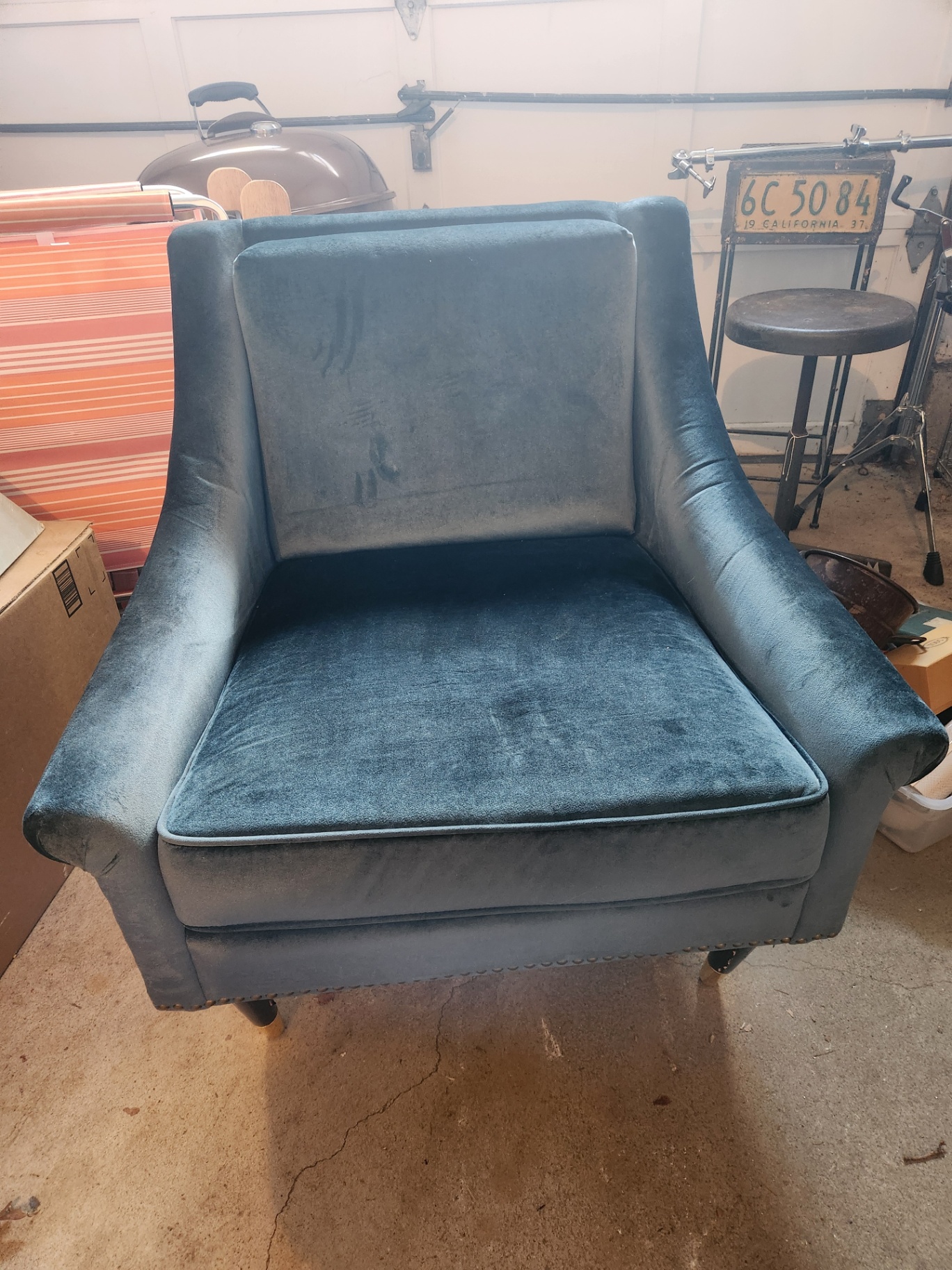 New Abbyson Deep Blue Velvet with Nailhead Trim Accent Chair - image 1 of 7