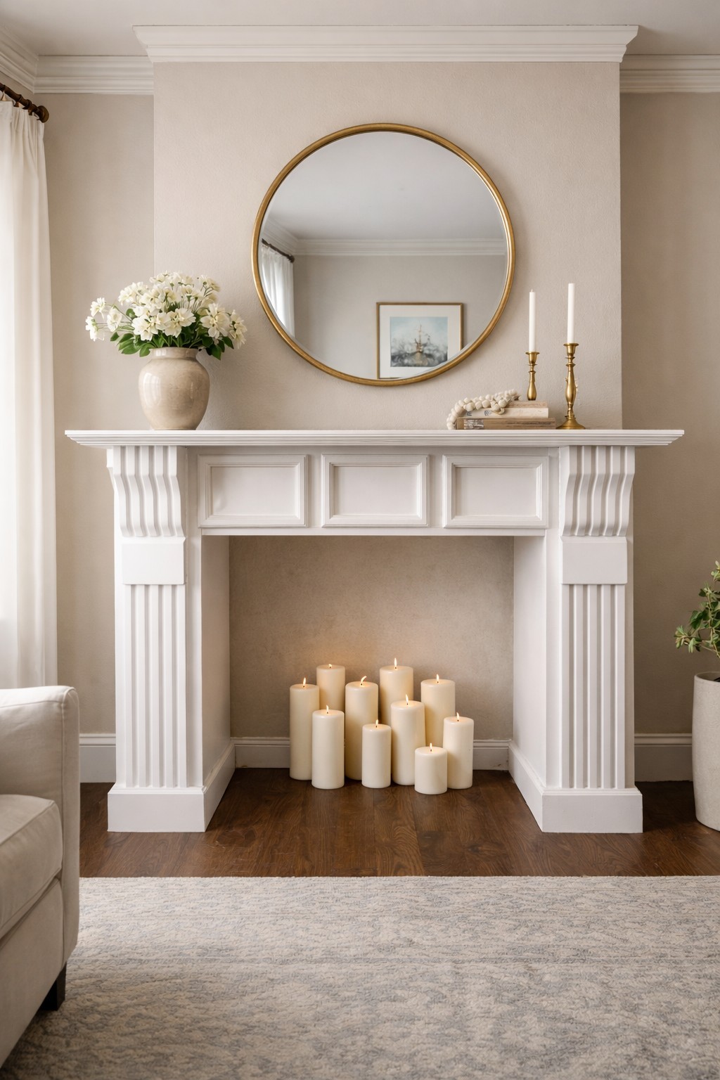 Decorative Neoclassical Style Wood Fireplace Mantel – Fluted Pilasters & Paneled Frieze - image 3 of 4