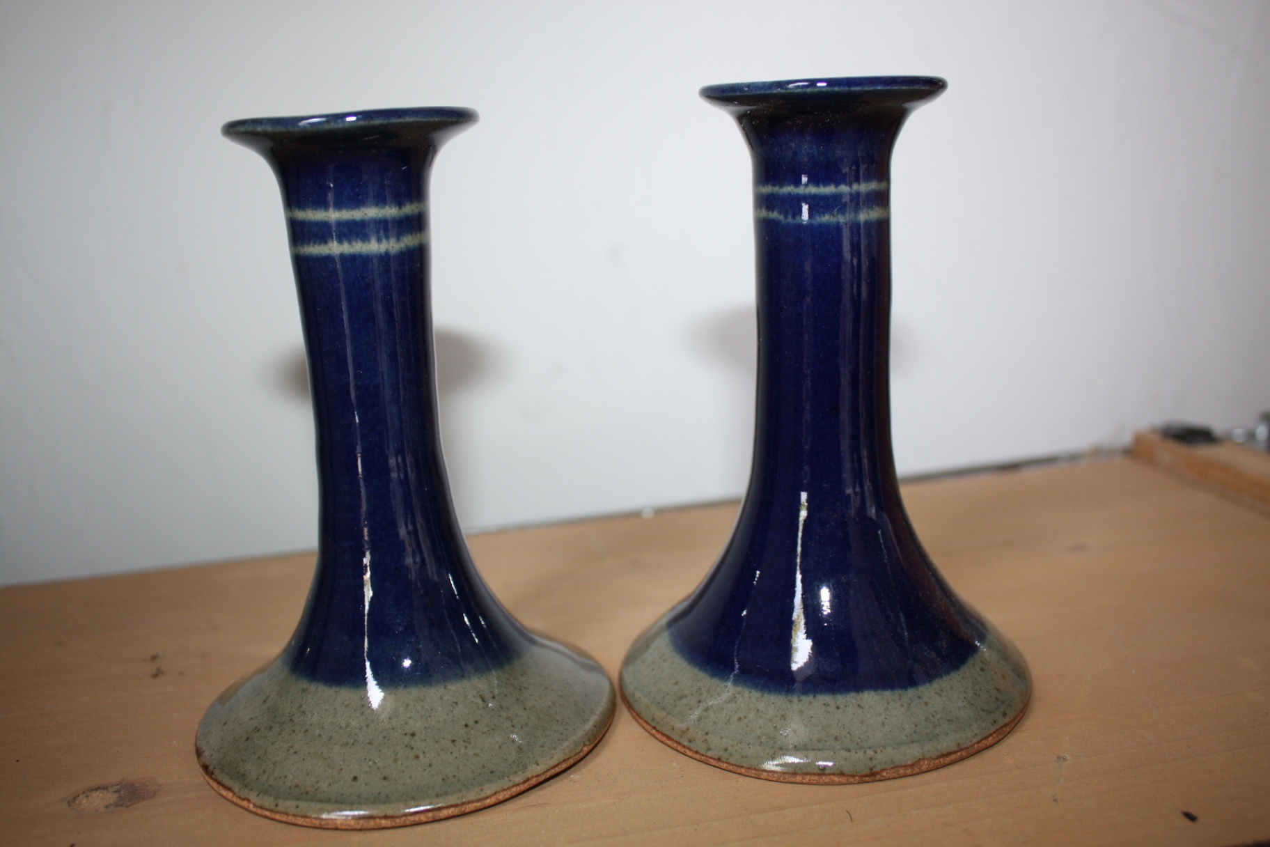 Pair of Vintage Gleason Brook Pottery (GBP) Cobalt Blue Art Pottery Candlesticks - image 5 of 6