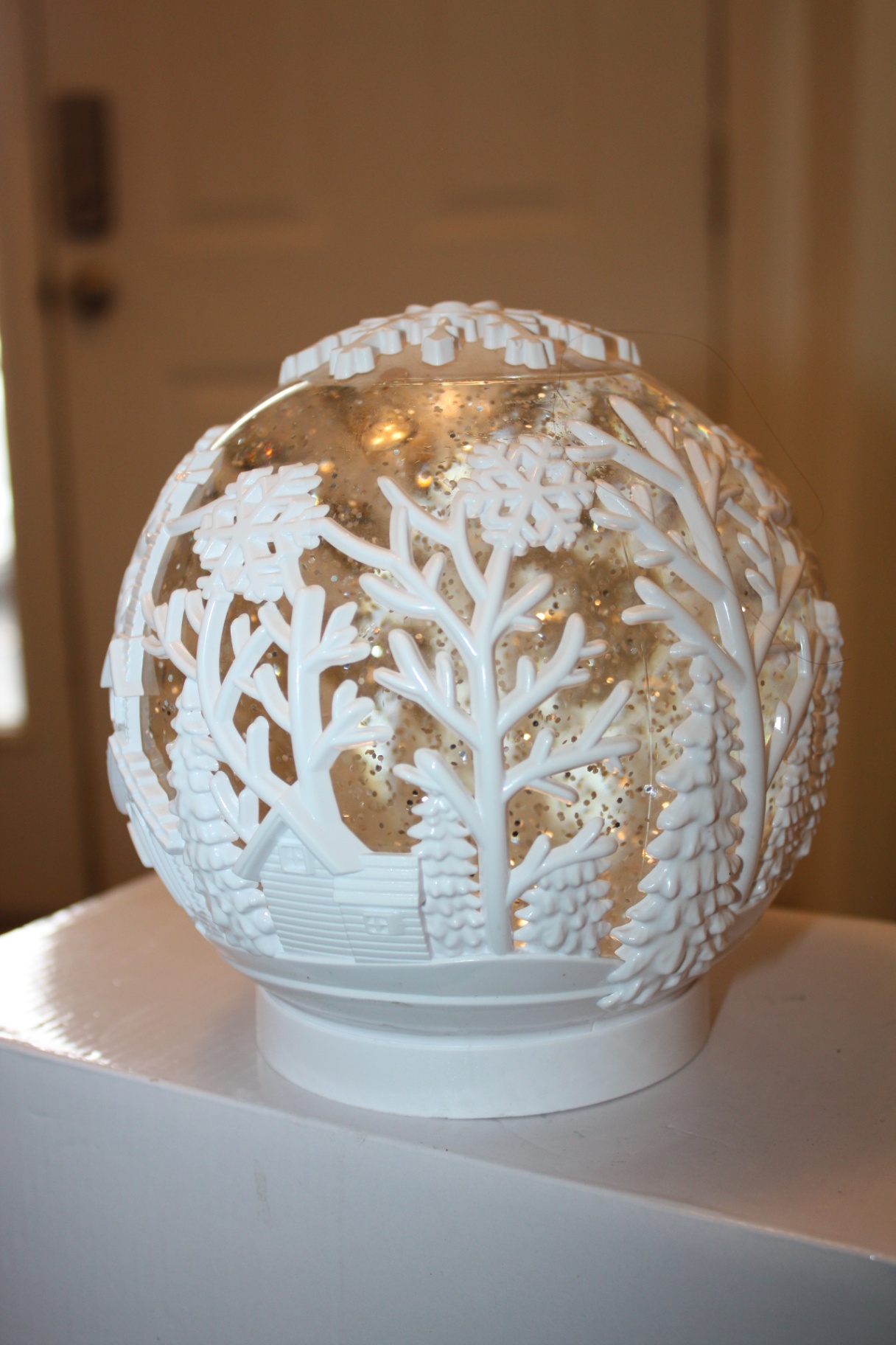 Lighted Water Lantern Snow Globe - White Santa/Sleigh - image 1 of 3