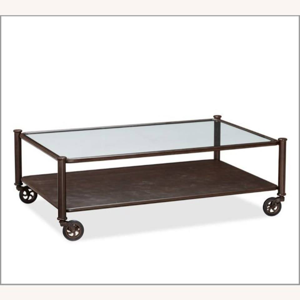Pottery Barn  "Robert" metal and glass coffee table on wheels - Industrial style - image 2 of 3