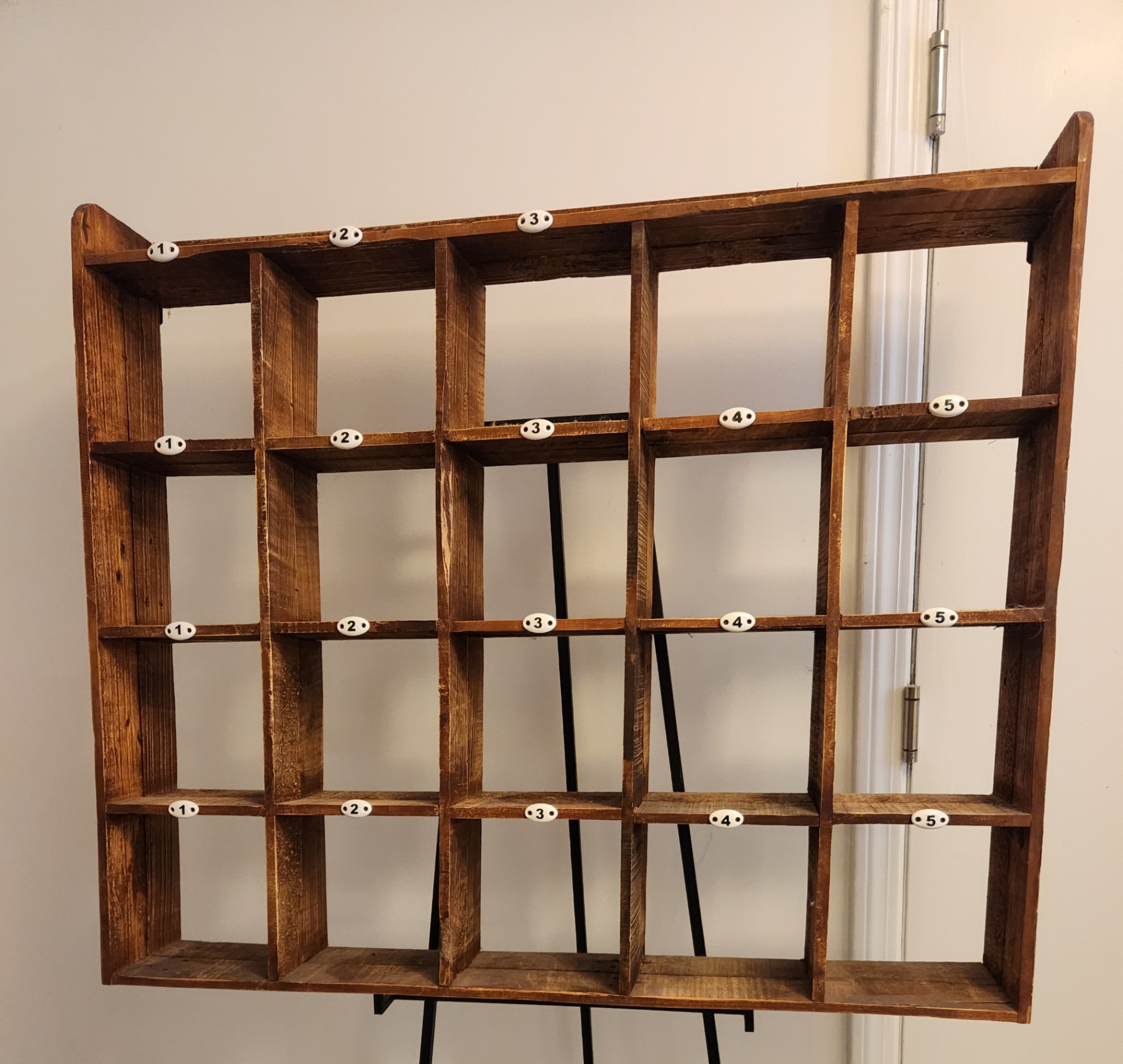 Vintage Wooden Shop Cubby Cabinet with Original Porcelain Number Tags – 20-Compartment Stockroom / Display Rack (c. 1930s–1950s) - image 1 of 6