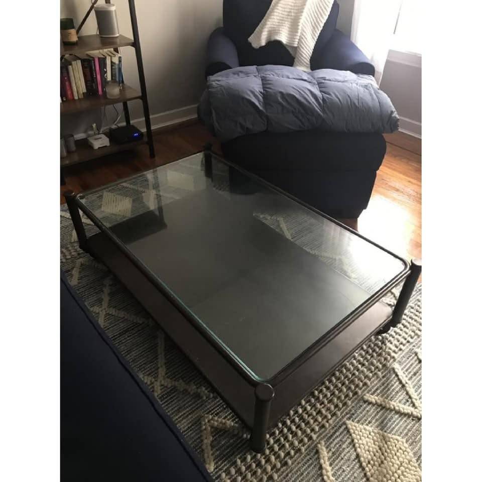 Pottery Barn  "Robert" metal and glass coffee table on wheels - Industrial style - image 3 of 3