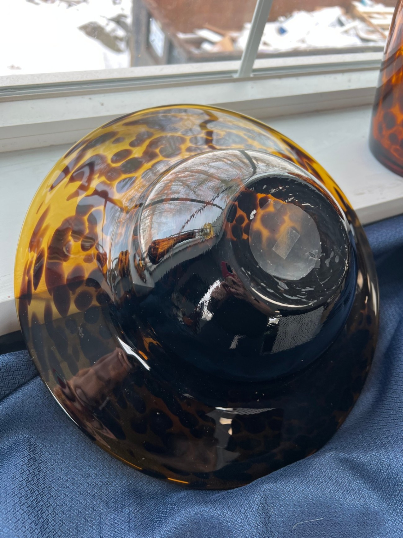 Amber Tortoiseshell Glass Decorative Lot – Large Art Glass Bowl, Molded Vase & Candlestick – 3 Pieces - image 5 of 8