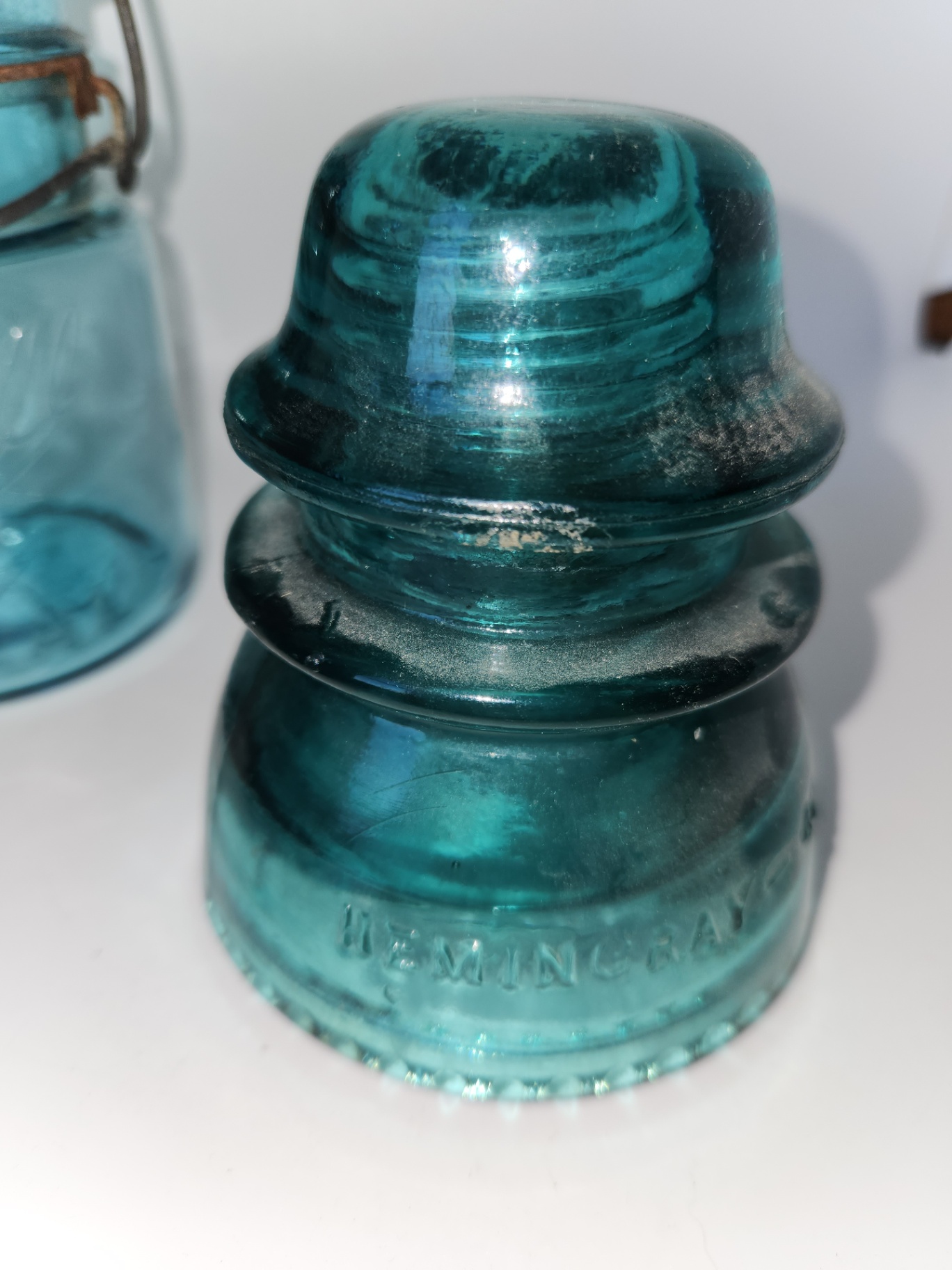Pair of Aqua Glass Telegraph Insulators – Hemingray No. 19 & No. 42 - image 7 of 7