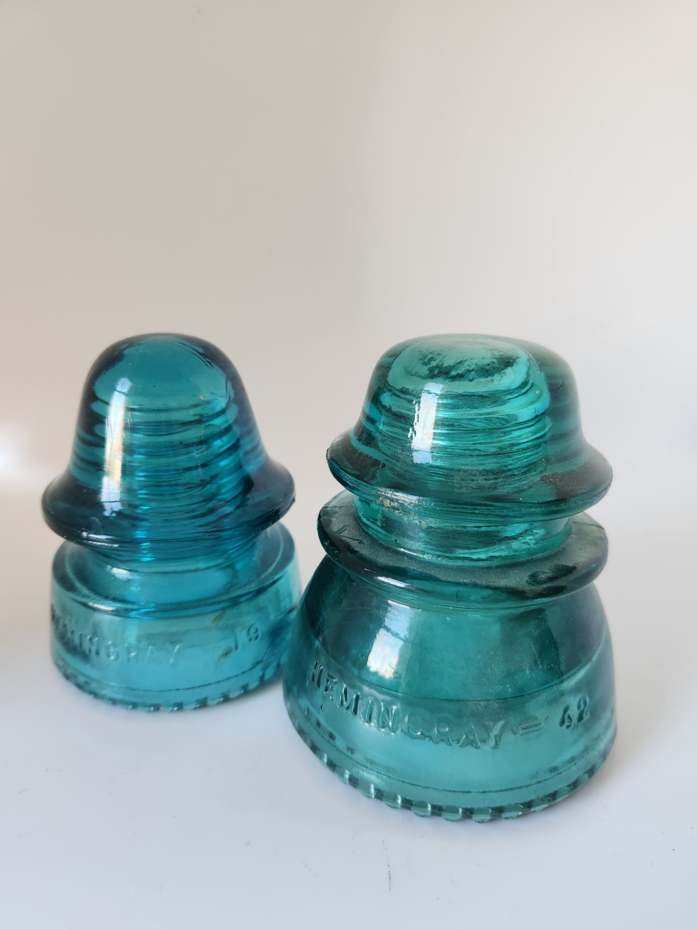 Pair of Aqua Glass Telegraph Insulators – Hemingray No. 19 & No. 42 - image 1 of 7