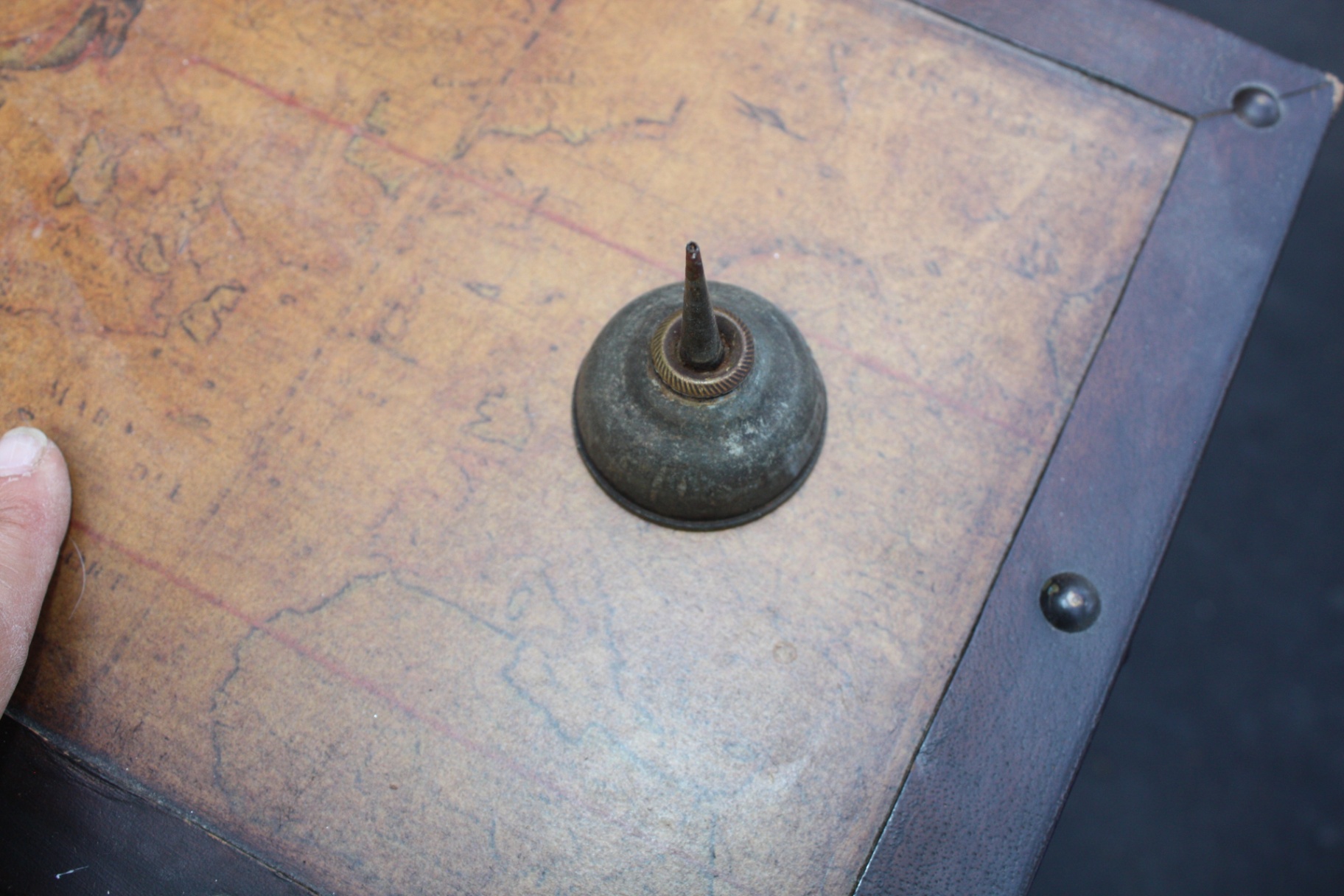 Pair Antique Quarter-Sawn Oak Sewing Machine Drawers with Ornate Pulls + Vintage Metal Oil Can - image 4 of 5