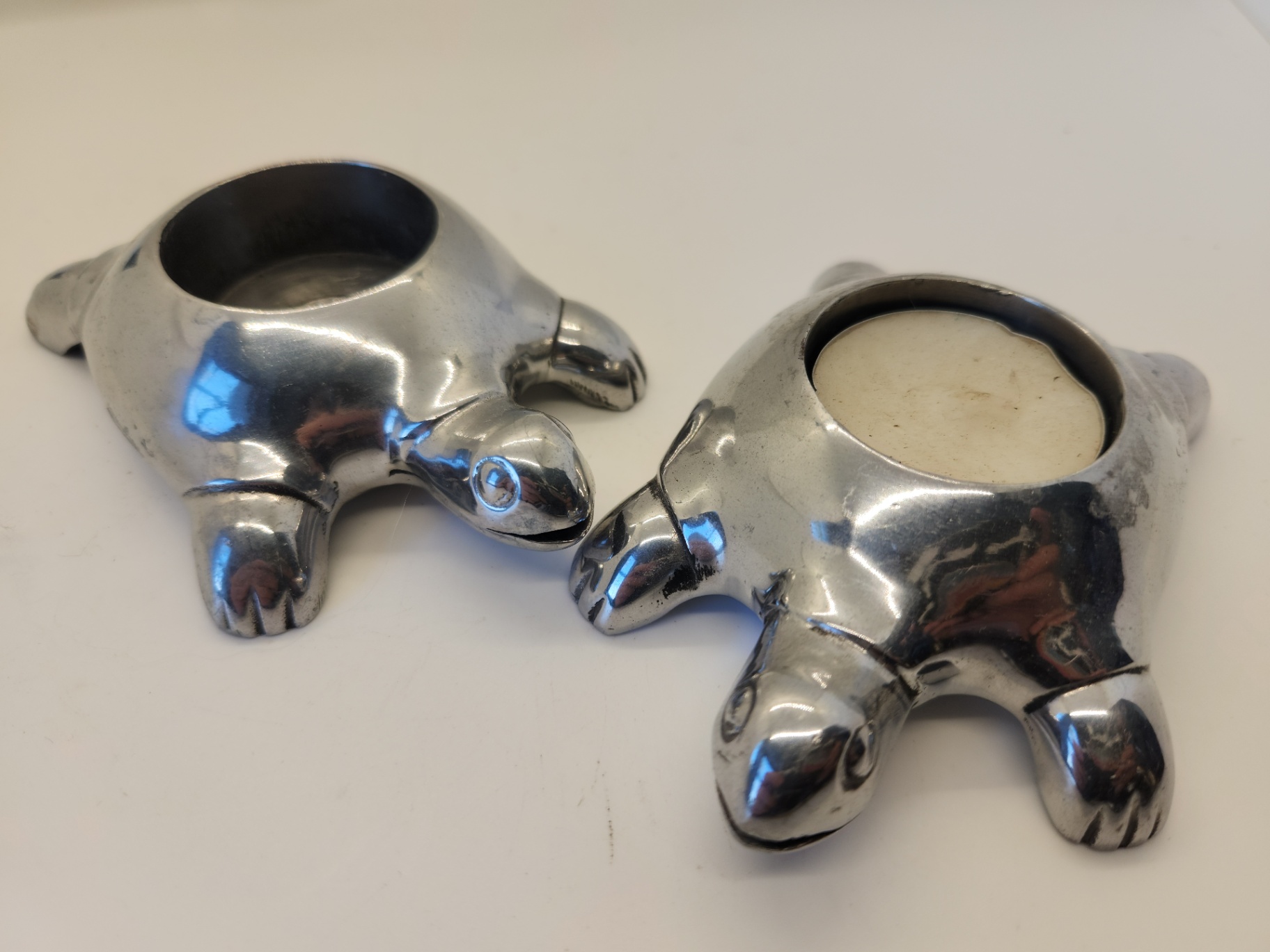 Whimsical Turtle Décor Lot – 2 Restoration Hardware Chrome Tealight Candle Holders & Carved Stone Turtle Key Safe / Trinket Box - image 5 of 5