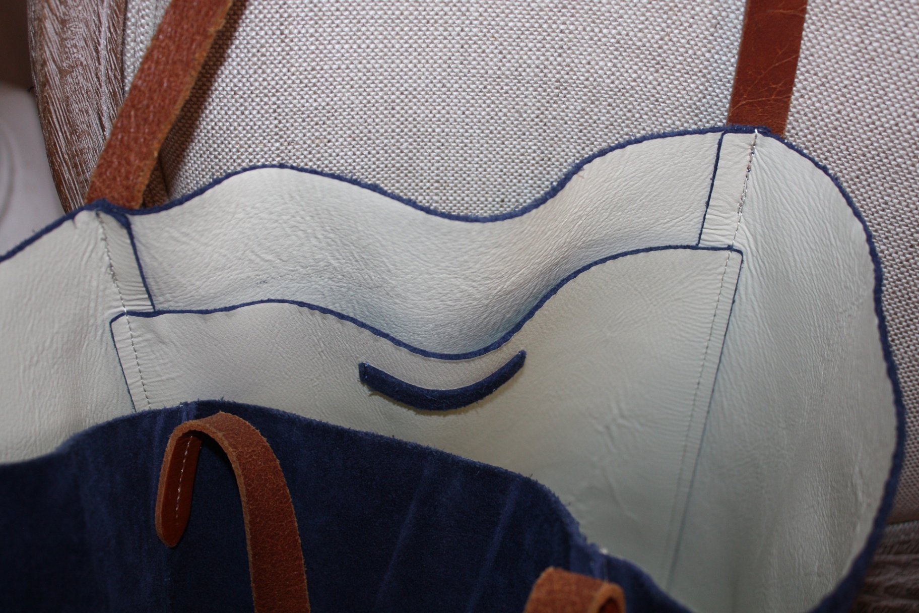 Mark & Graham Blue Suede Leather Tote with Brown Leather Straps - image 5 of 6