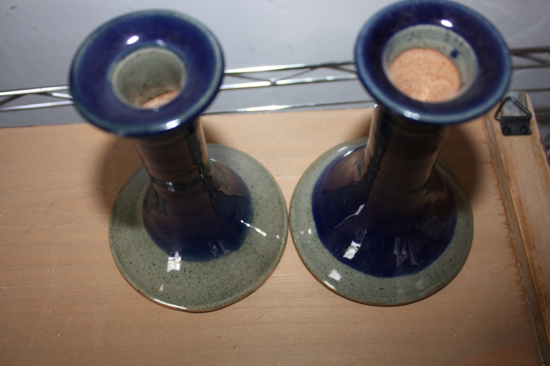 Pair of Vintage Gleason Brook Pottery (GBP) Cobalt Blue Art Pottery Candlesticks - image 3 of 6