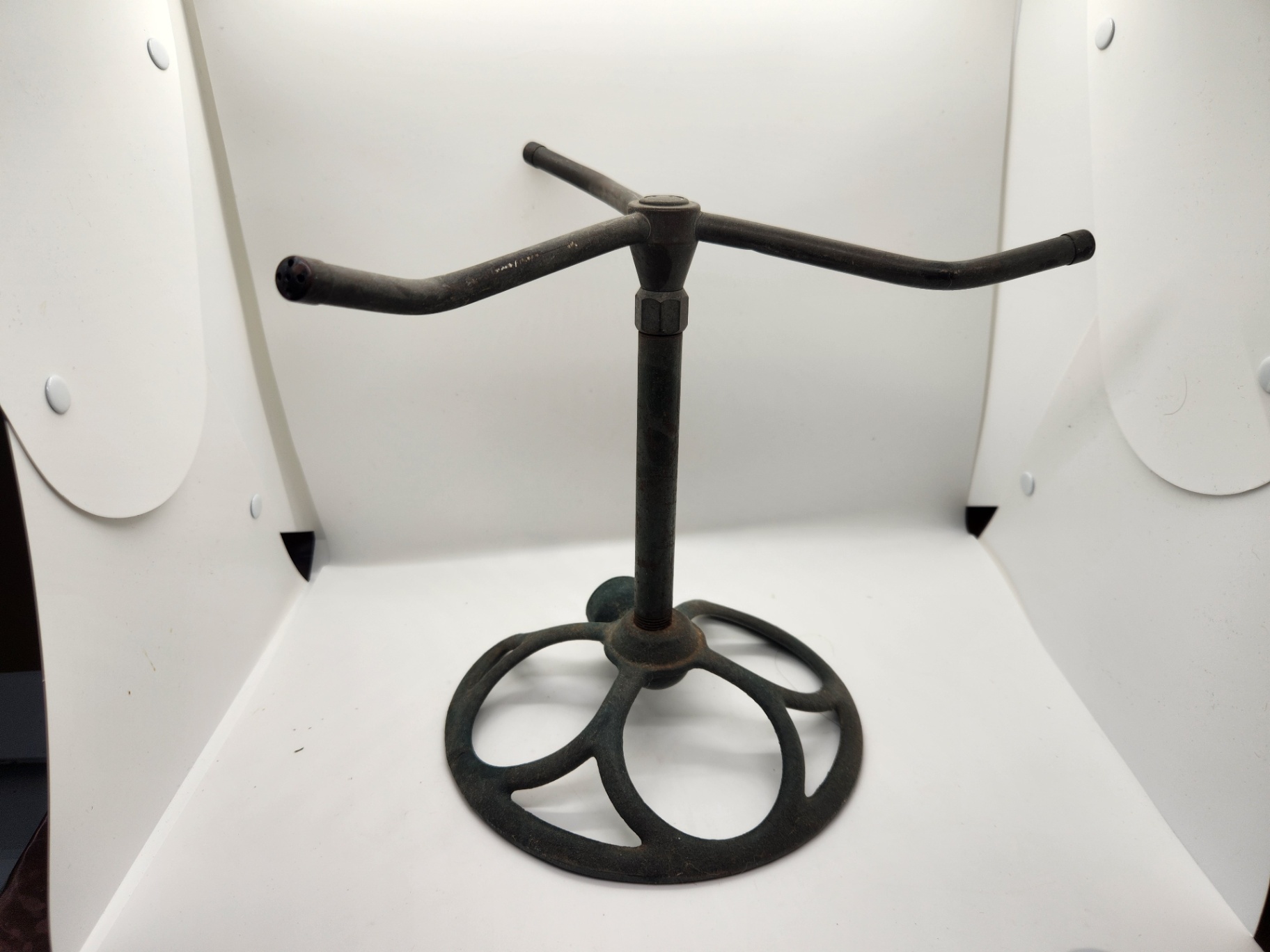 Antique Cast-Iron Rotary Lawn Sprinkler on Stand – 3-Arm Industrial / Garden Sprinkler Head - image 1 of 8