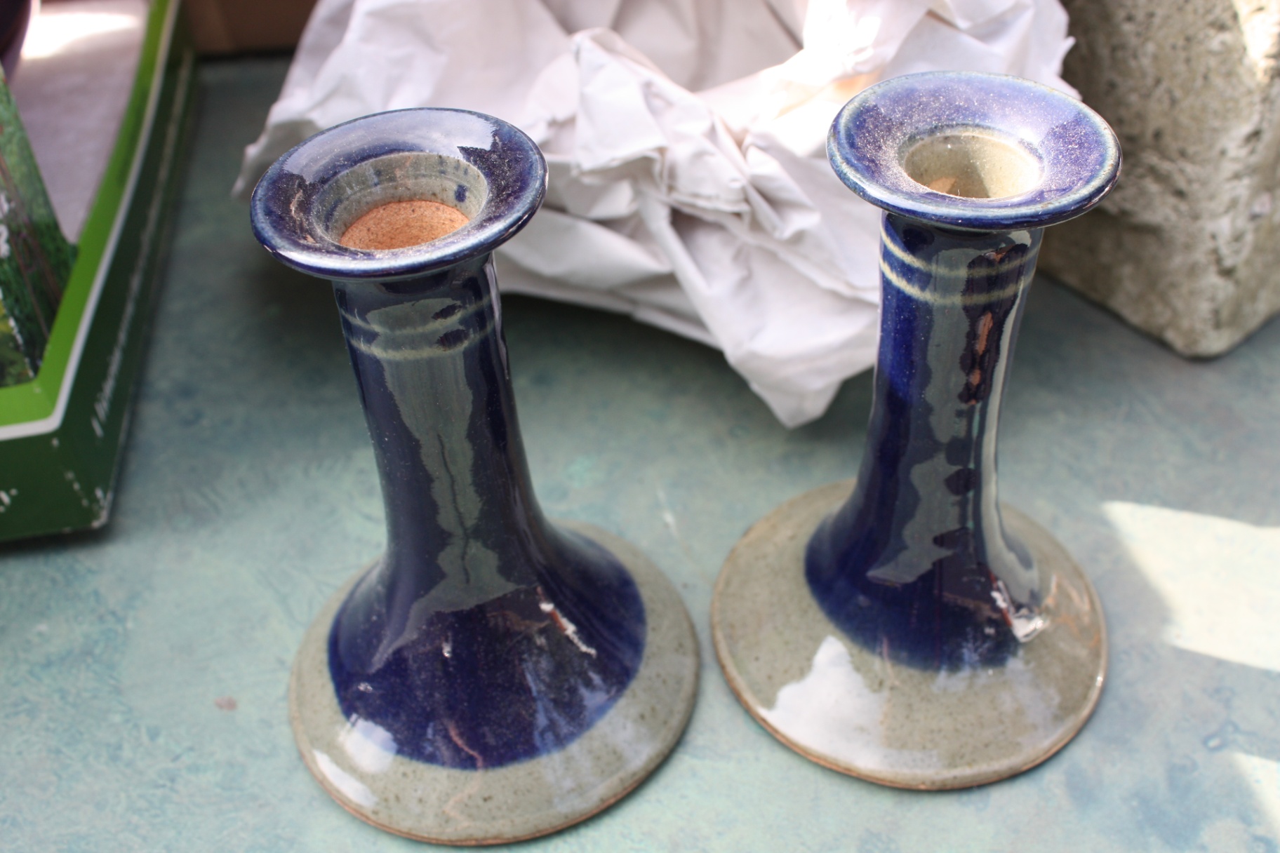 Pair of Vintage Gleason Brook Pottery (GBP) Cobalt Blue Art Pottery Candlesticks - image 6 of 6