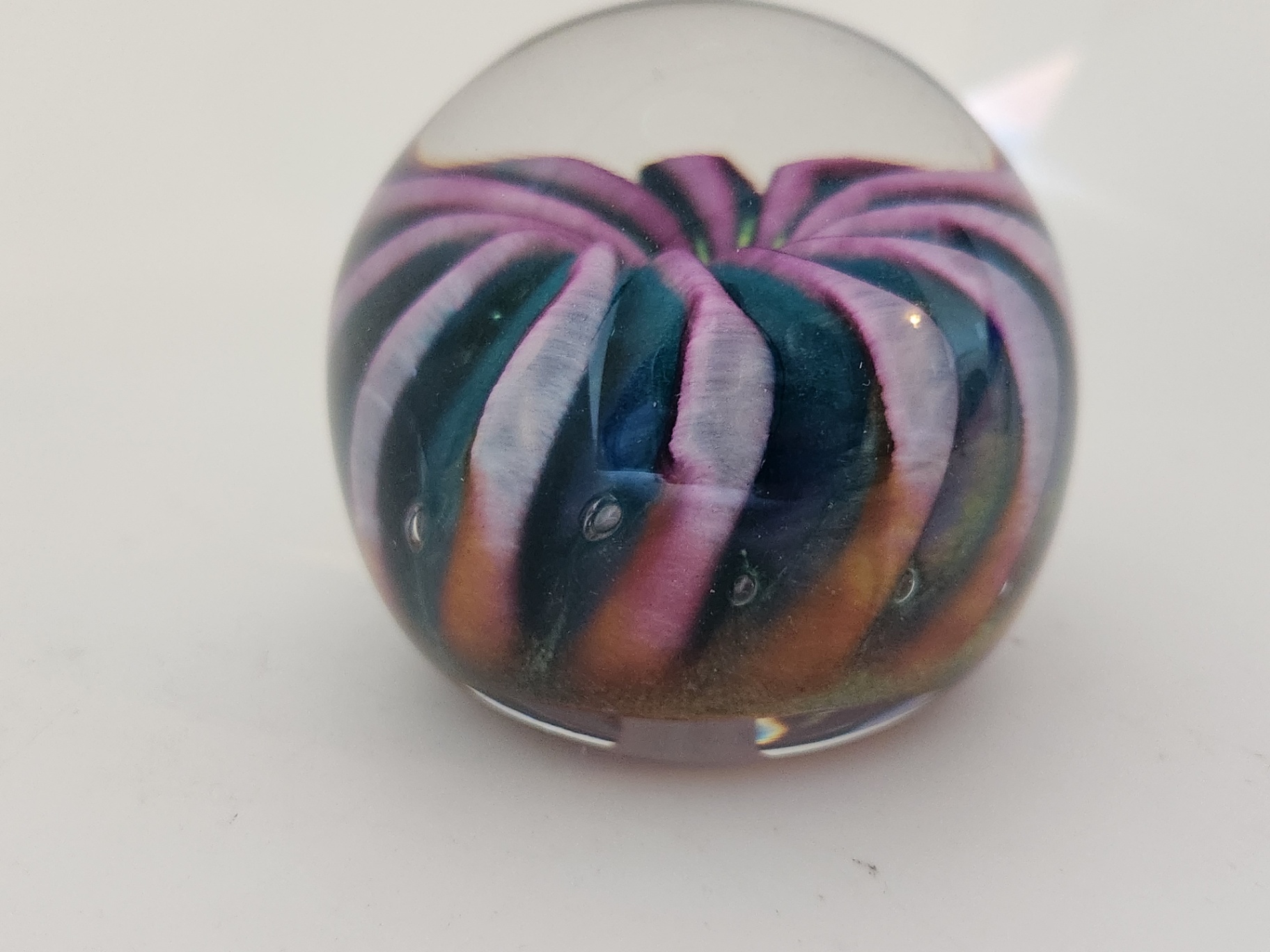 Epiphany Studio April Wagner Art Glass Teal & Lavender Bloom Paperweight, Signed early 2000s - image 1 of 4