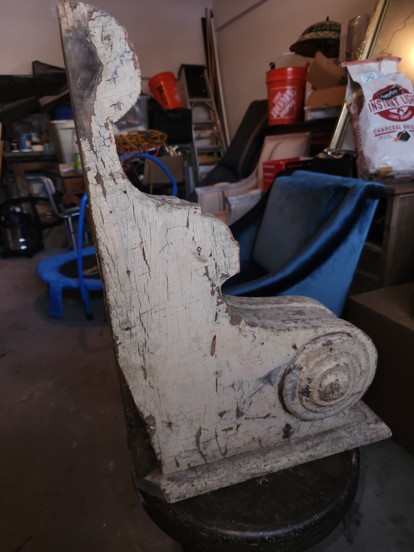 Large Antique Carved Wood Scroll Corbel / Brack­­et – 18" Architectural Salvage with Original Painted Surface - image 2 of 5