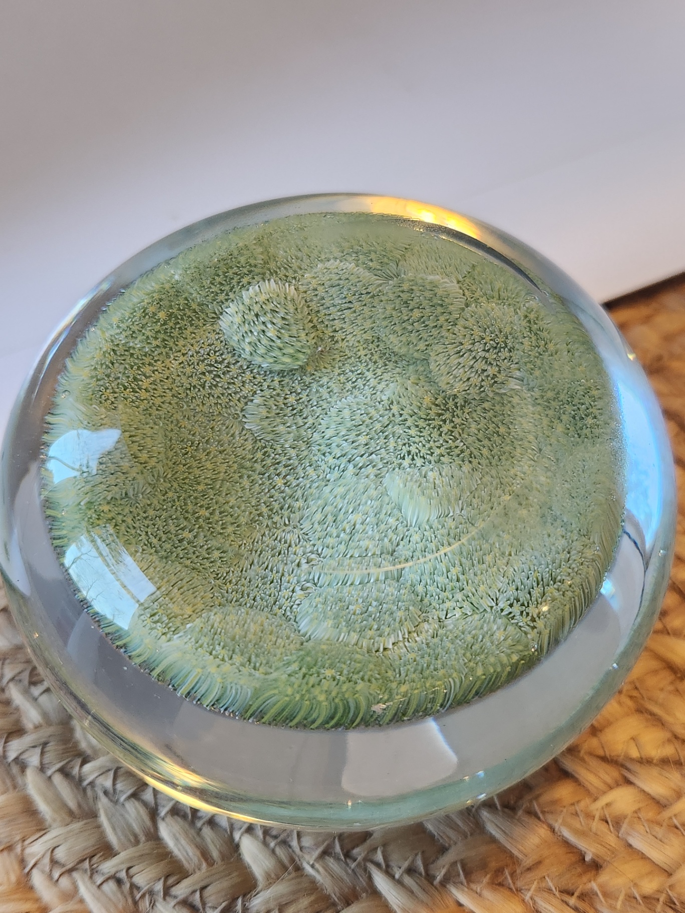 Vintage Vetri MURANO Barovier & Toso Glass Millefiori Art Glass Paperweight Green Yellow Micro Flowers - image 7 of 9