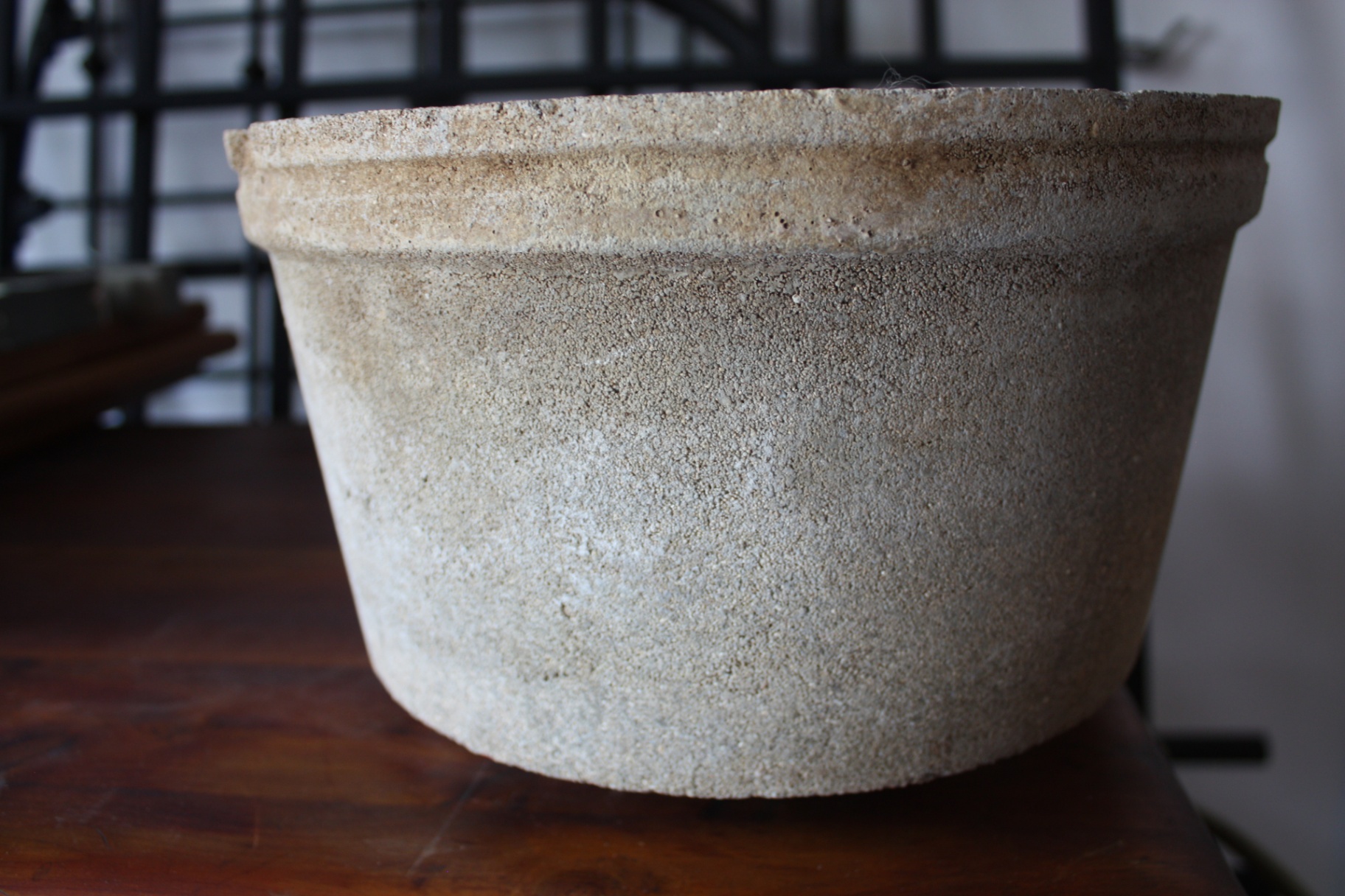 Weathered Cast Cement Stone Planters — Square Cube Planter + Round Tapered Planter Pot (Lot of 2) - image 2 of 5