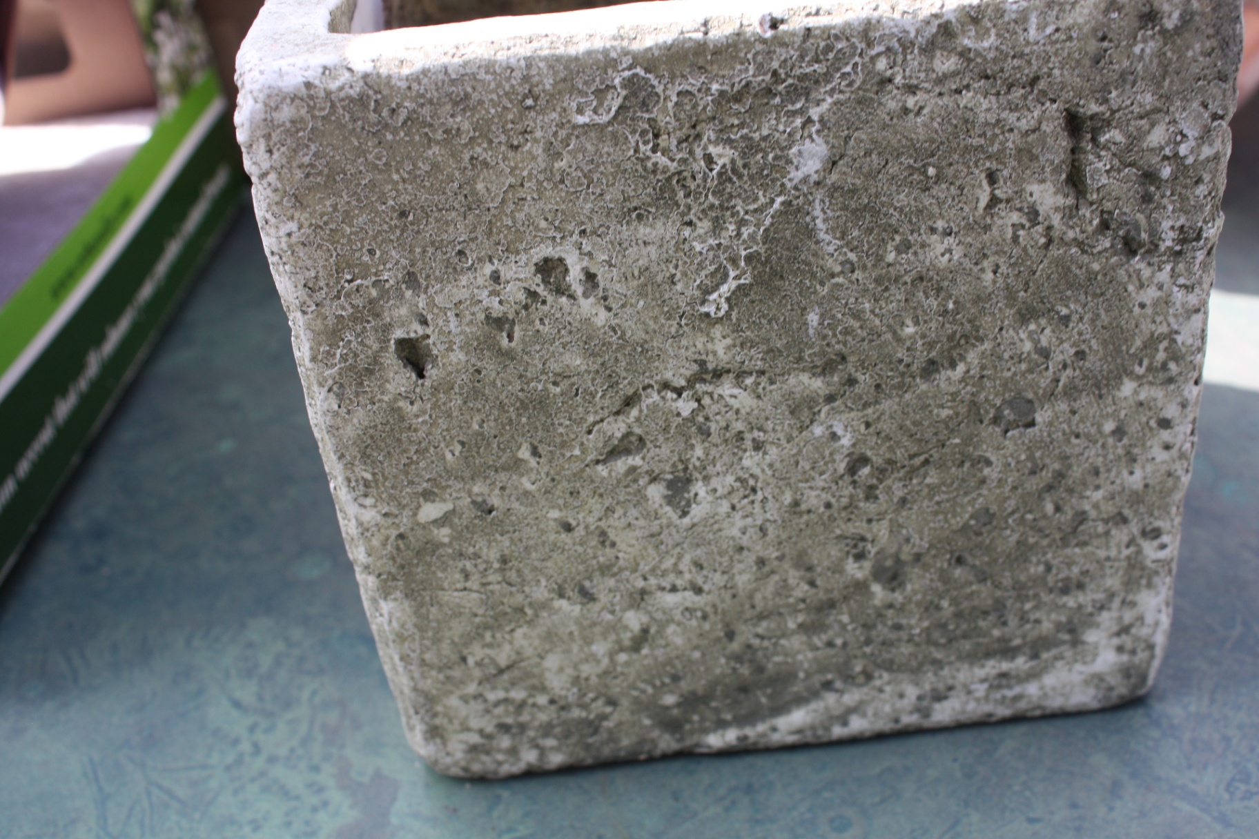 Weathered Cast Cement Stone Planters — Square Cube Planter + Round Tapered Planter Pot (Lot of 2) - image 5 of 5