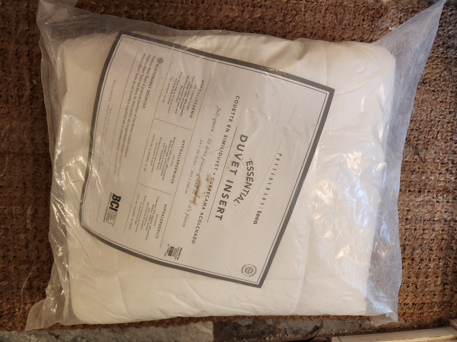 New Pottery Barn Teen Essential Duvet Insert Lightweight Full Queen White - BNIP - image 1 of 3