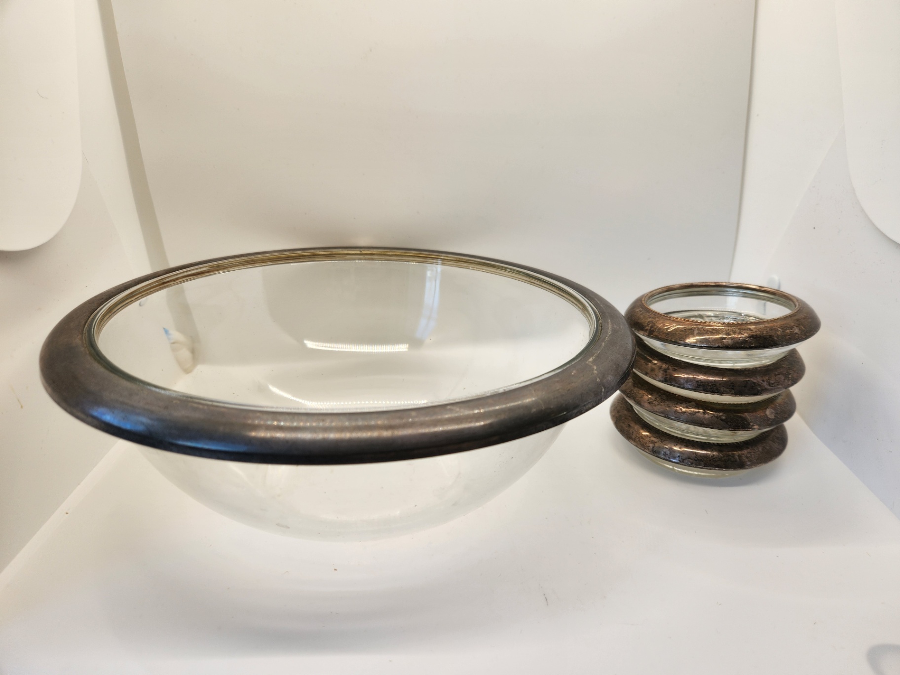 Vintage 5-Piece Silver-Rimmed Glass Serving Set - Mid-Century Modern - Mold 30/30 - image 4 of 10