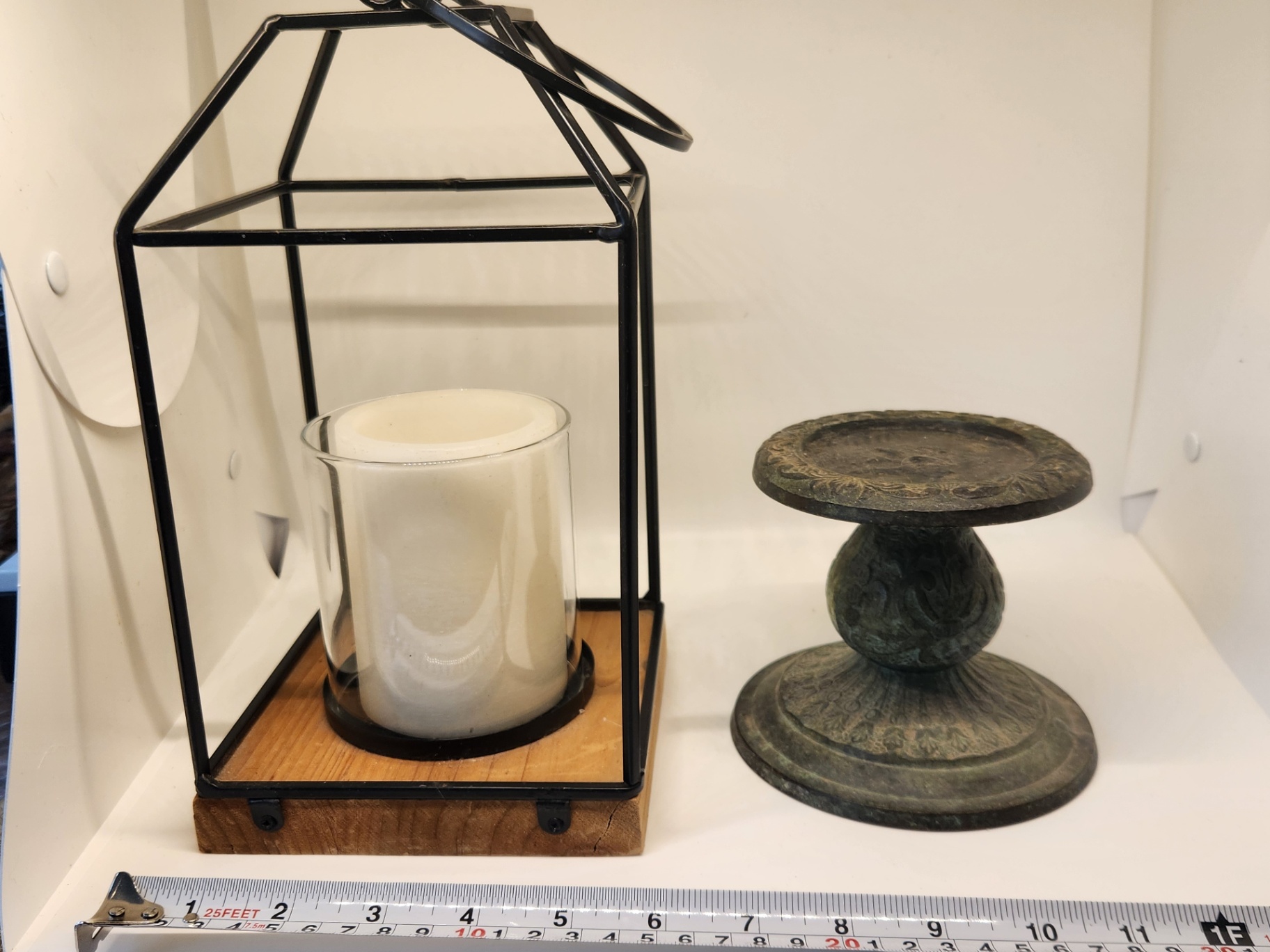Black Metal & Wood Lantern w/ Battery Operated Candle + Weighted Metal Candle Holder - image 2 of 4