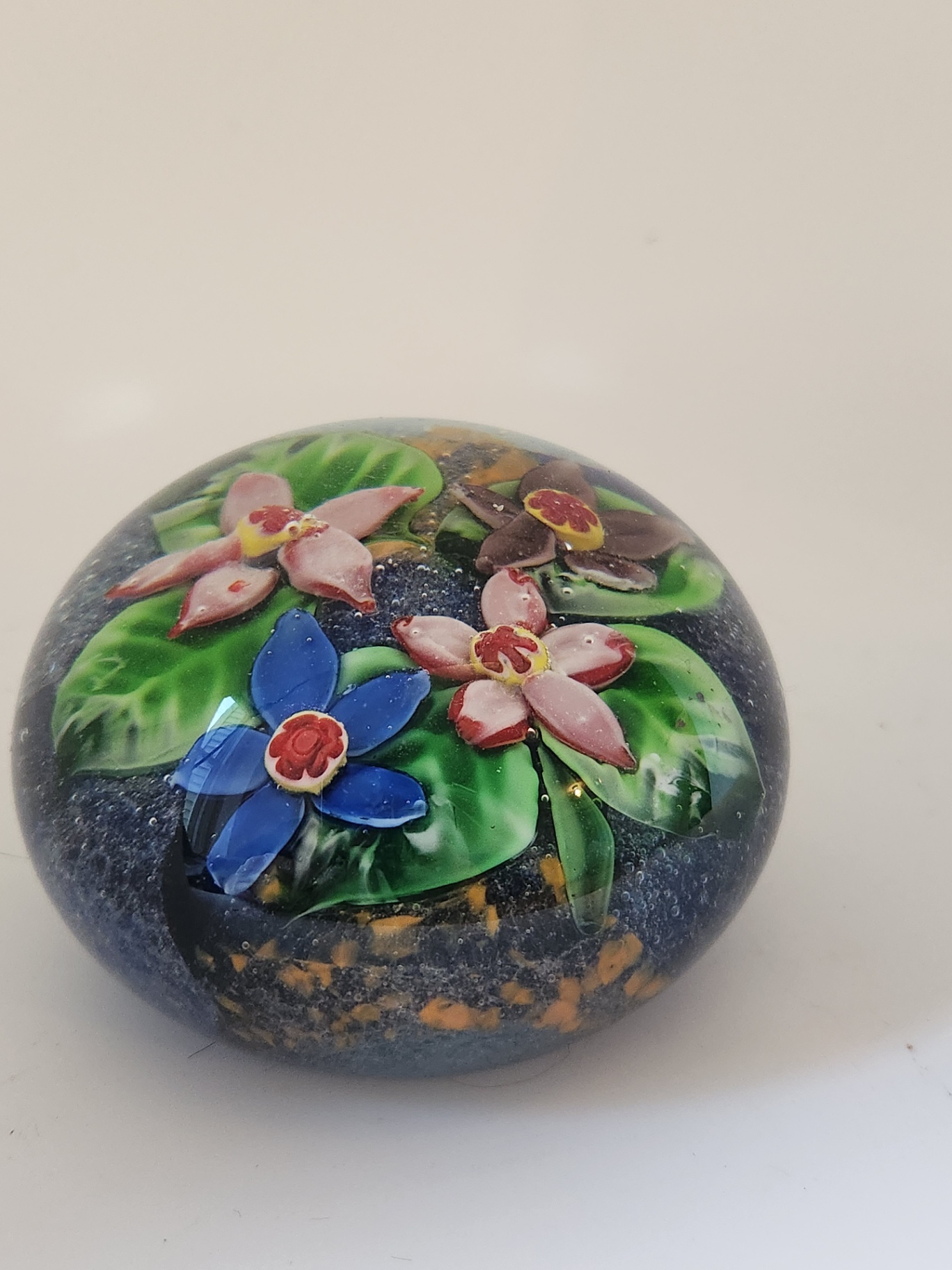 Vintage Murano Art Glass Floral Paperweight with Millefiori Ground & Cane Flowers – Italy - image 4 of 13
