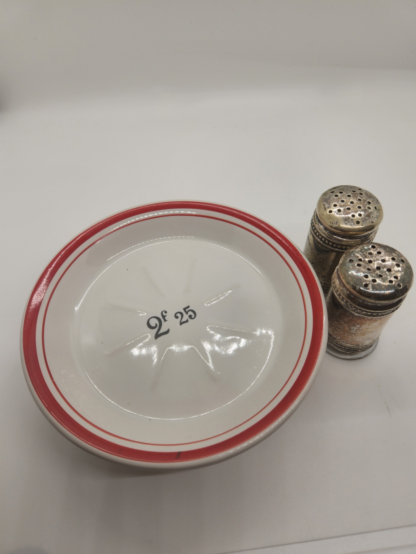 Vintage French Bistro Absinthe Tip Plates (3 plates) & Silverplate Salt and Pepper Shakers - Lot of 5 - image 8 of 8