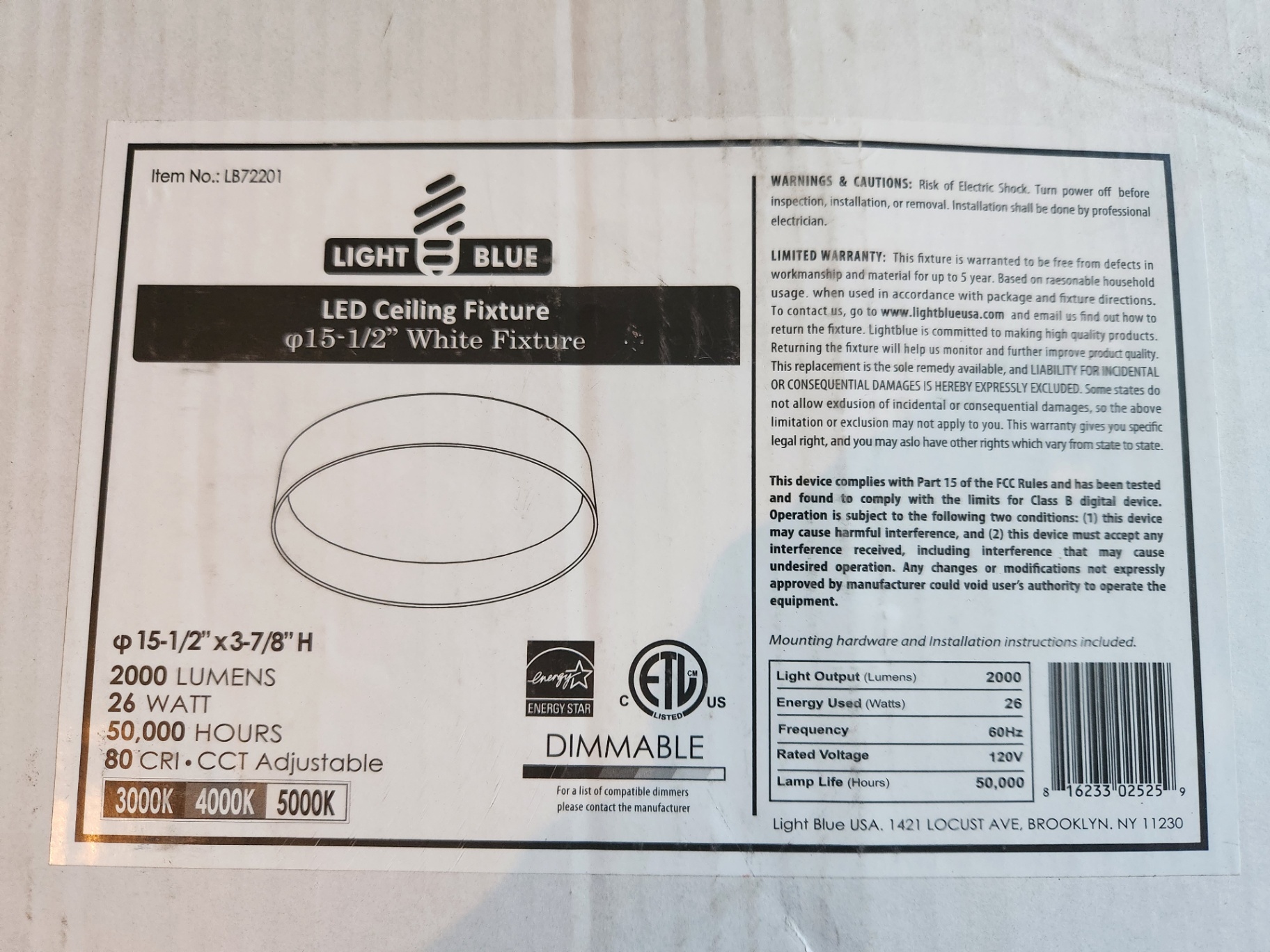 15 inch Flush Mount LED Ceiling Light Fixture 3000K-5000K Adjustable Dimmable Ceiling Light NIB (LB72201) - image 4 of 4