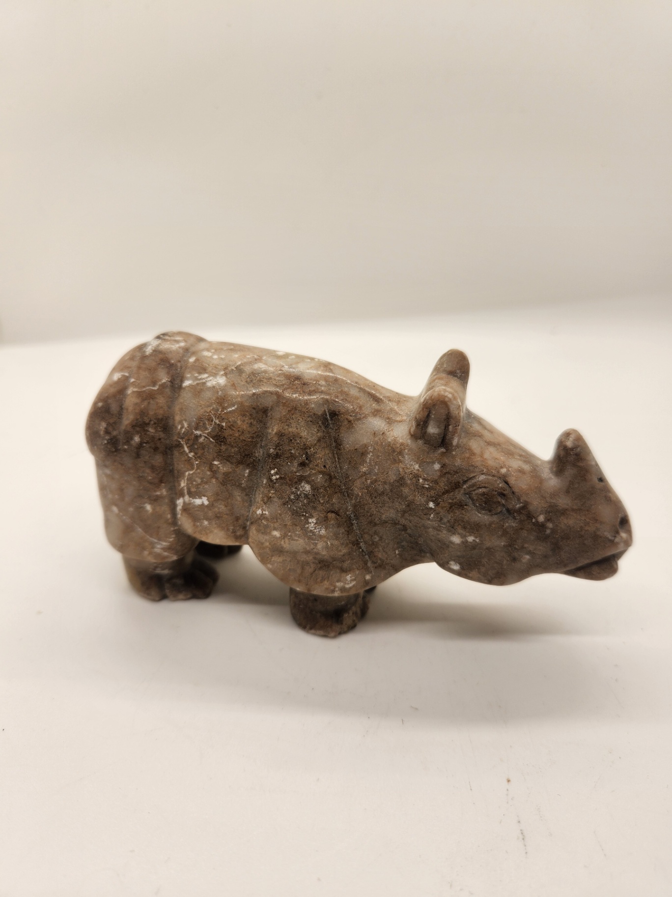 Hand-Carved Nephrite Jade or Serpentine Pig with Coin Motif & Soapstone/Marble Sculptural Rhinoceros Vintage Asian Stone Figures – Green Serpentine Pig with Coin & Brown Rhino Sculpture - image 6 of 15