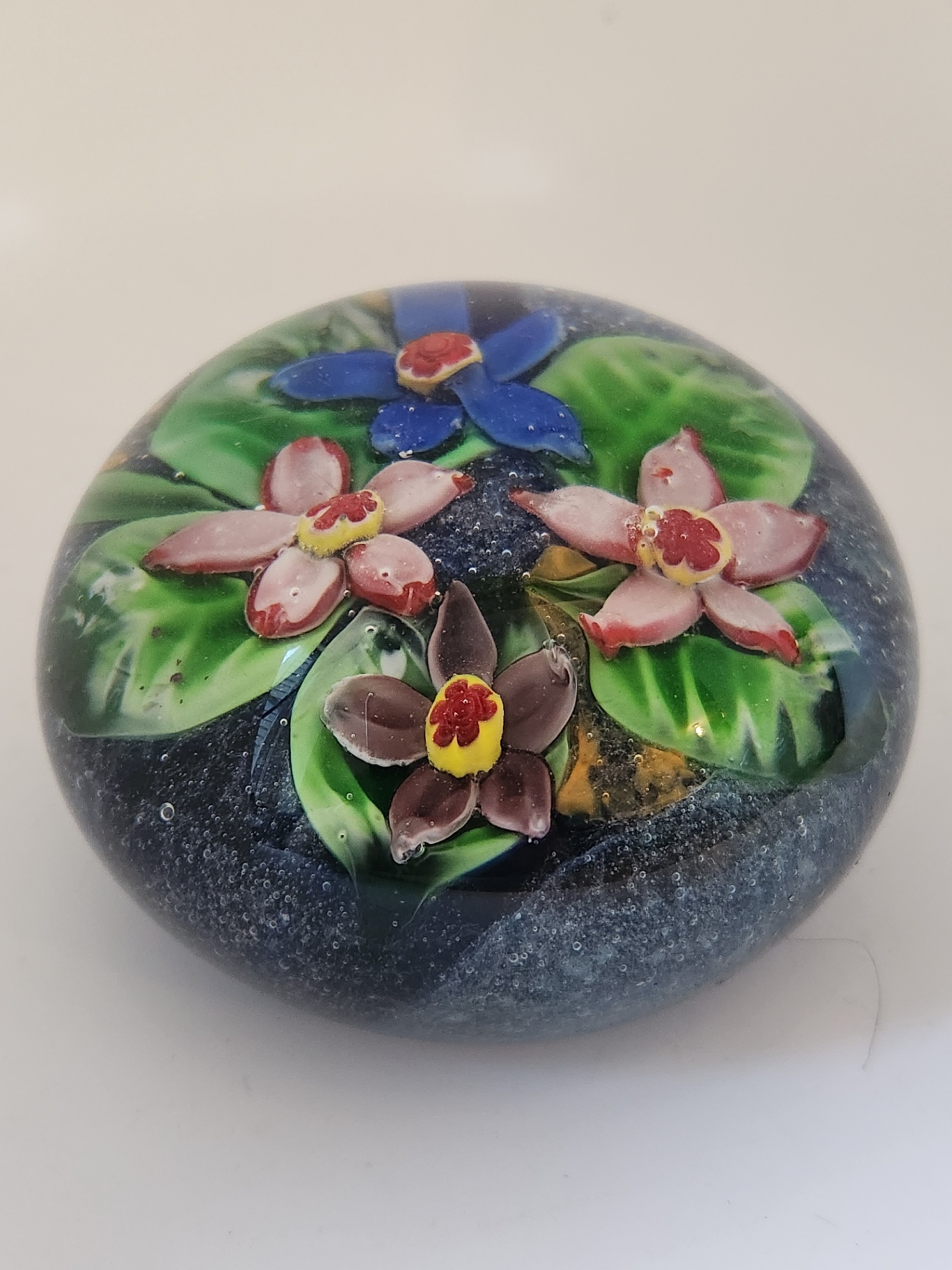 Vintage Murano Art Glass Floral Paperweight with Millefiori Ground & Cane Flowers – Italy - image 2 of 13