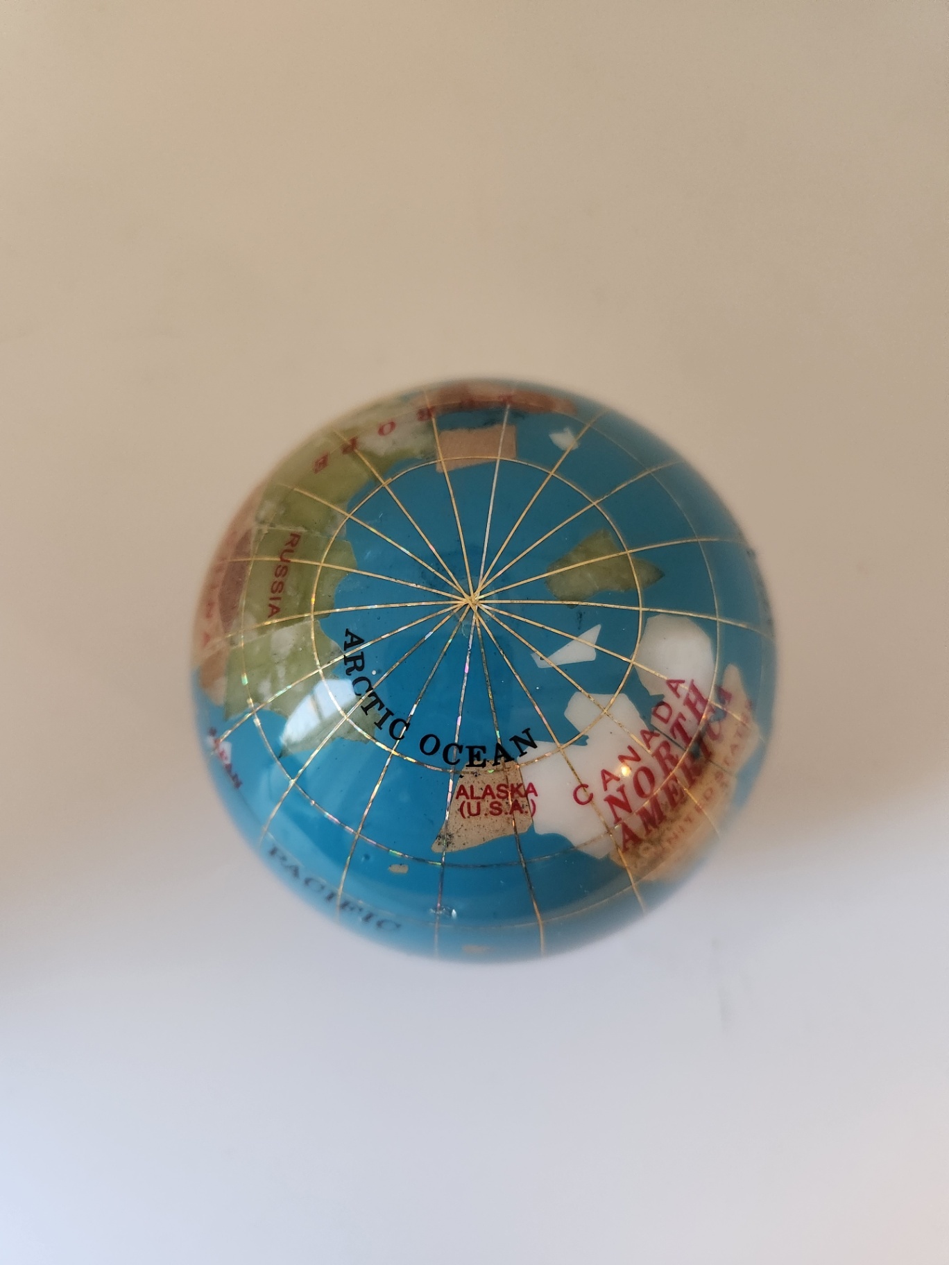 Vintage 3" Hardstone Semi-Precious Stone Inlay World Globe Paperweight – Pietra Dura Style – Flat Base - image 7 of 7