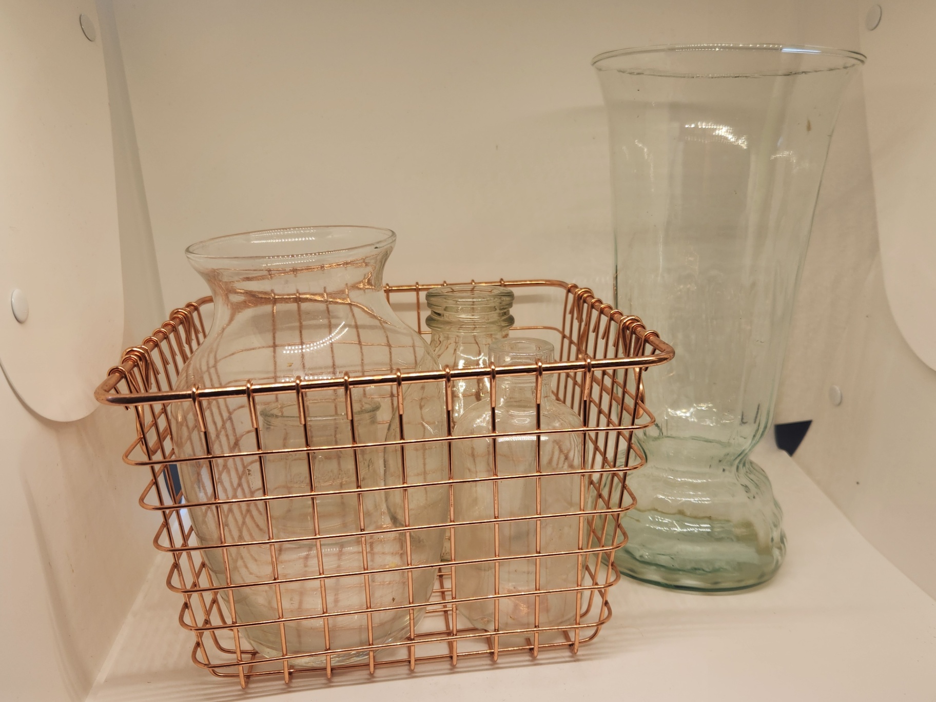 Glass Vase & Bottle Décor Lot + Copper Basket  - image 8 of 9