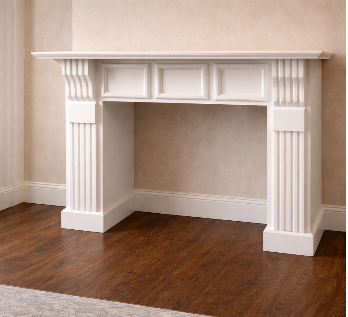 Decorative Neoclassical Style Wood Fireplace Mantel – Fluted Pilasters & Paneled Frieze - image 2 of 4