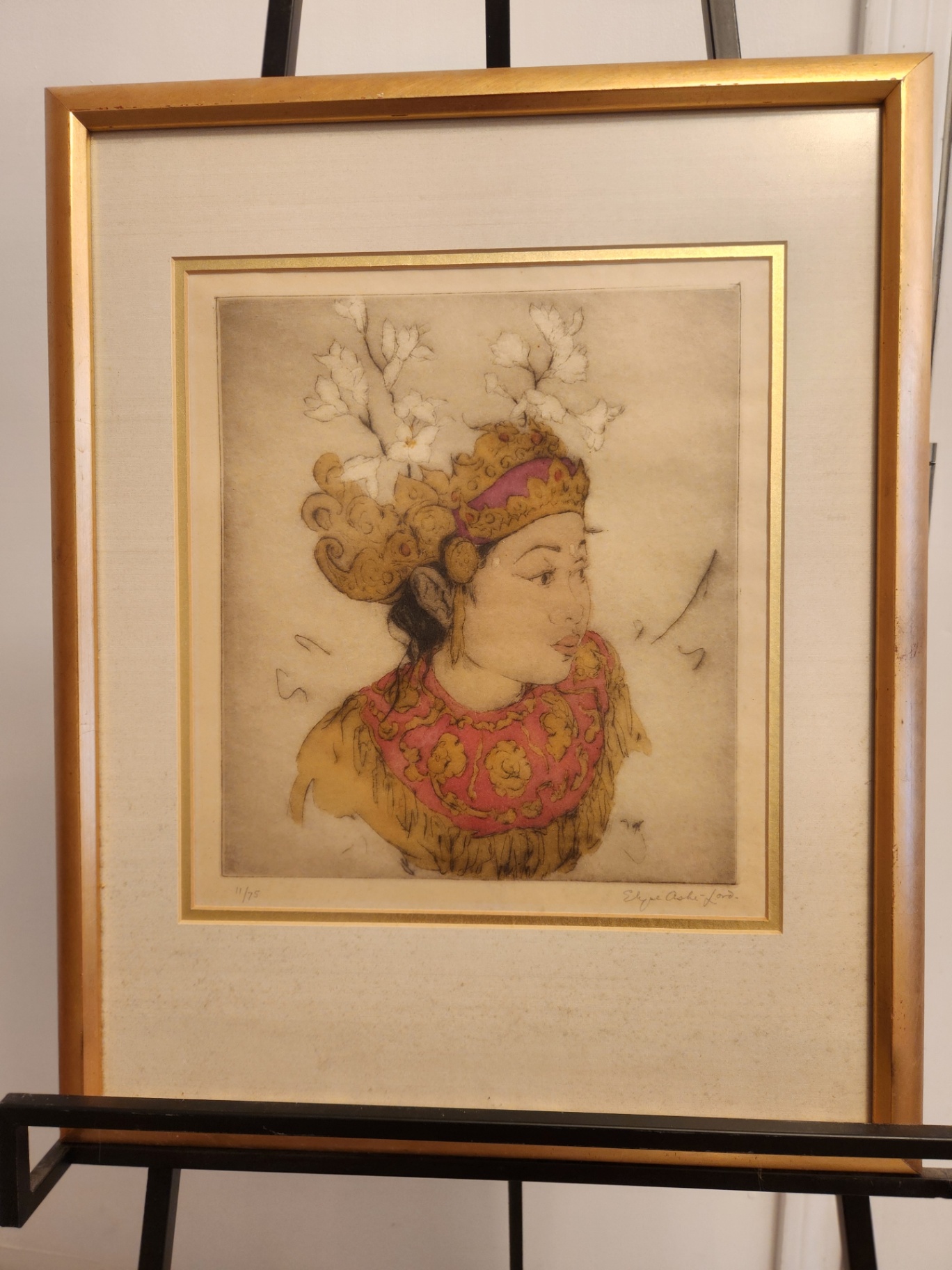 Elyse Ashe Lord Limited Edition Hand-Colored Etching – Balinese Dancer Portrait – Signed & Numbered 11/75 – Framed - image 3 of 3