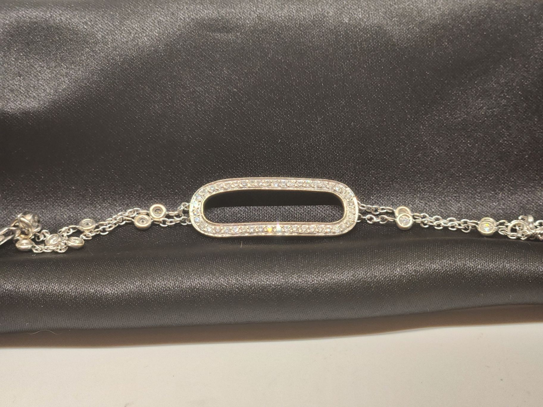 Vintage 18k White Gold Diamond Bracelet with Stylized "C" Hallmark - image 7 of 14
