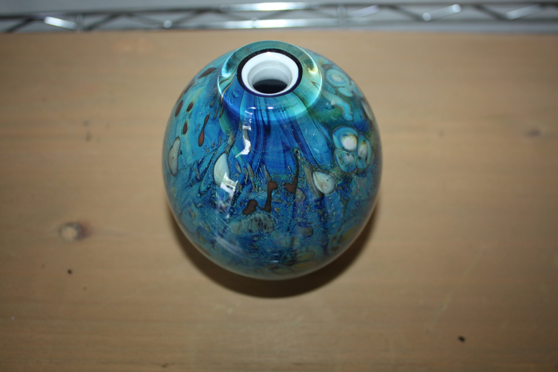 Signed Doug Sweet Studio Art Glass Vase 8 inches – Blue & Aqua Abstract Patterned Cased Glass Blown Glass Vase - image 3 of 7