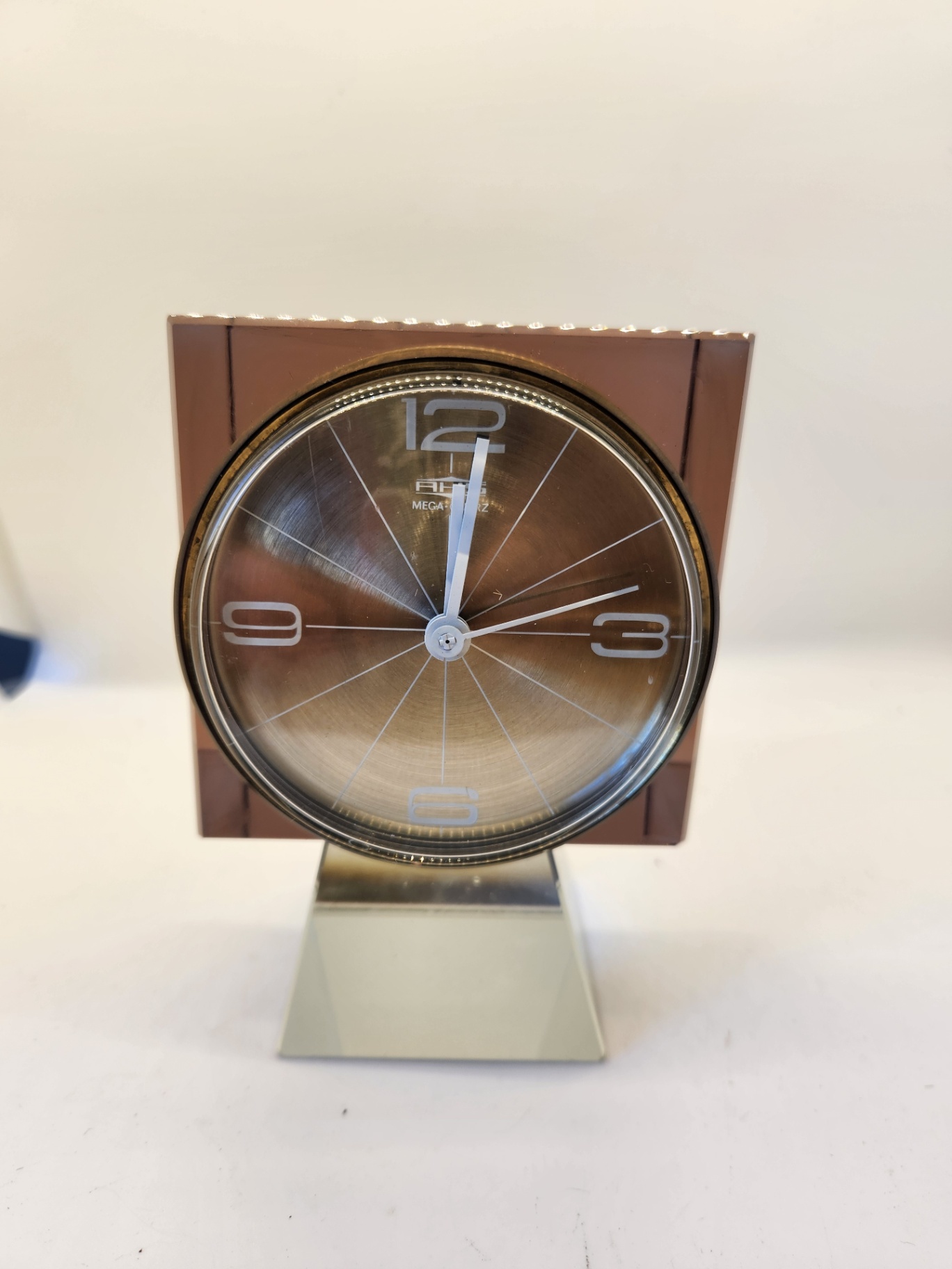 Vintage Mid Century Modern AHS Mega-Quarz Modernist Desk Clock - Lavender and Clear Acrylic & Silver metal - image 12 of 19